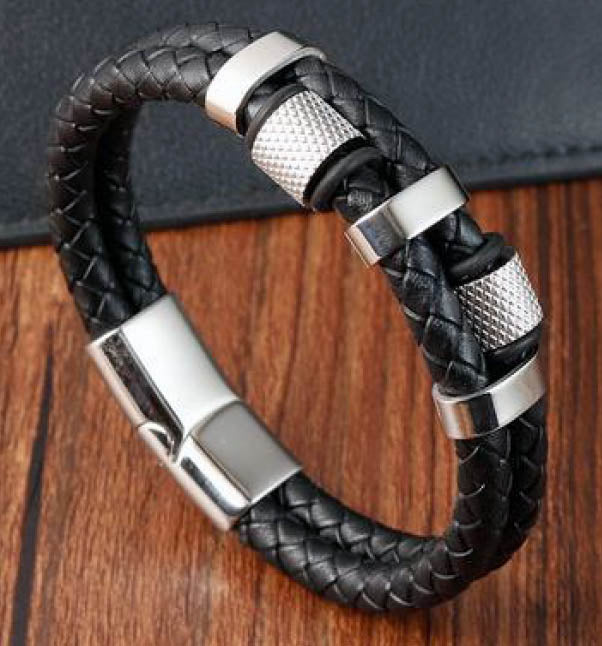 Stainless steel deals leather bracelet