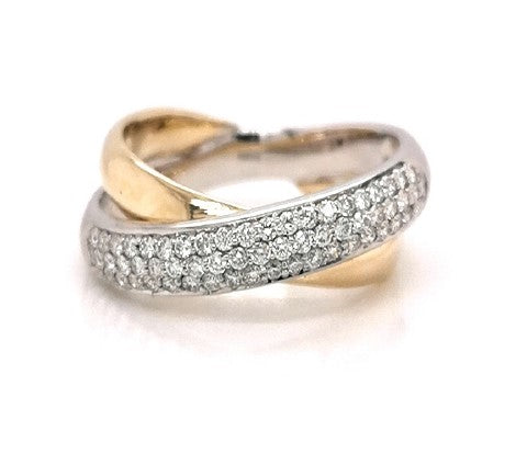 9ct Yellow and White gold crossover pave ring