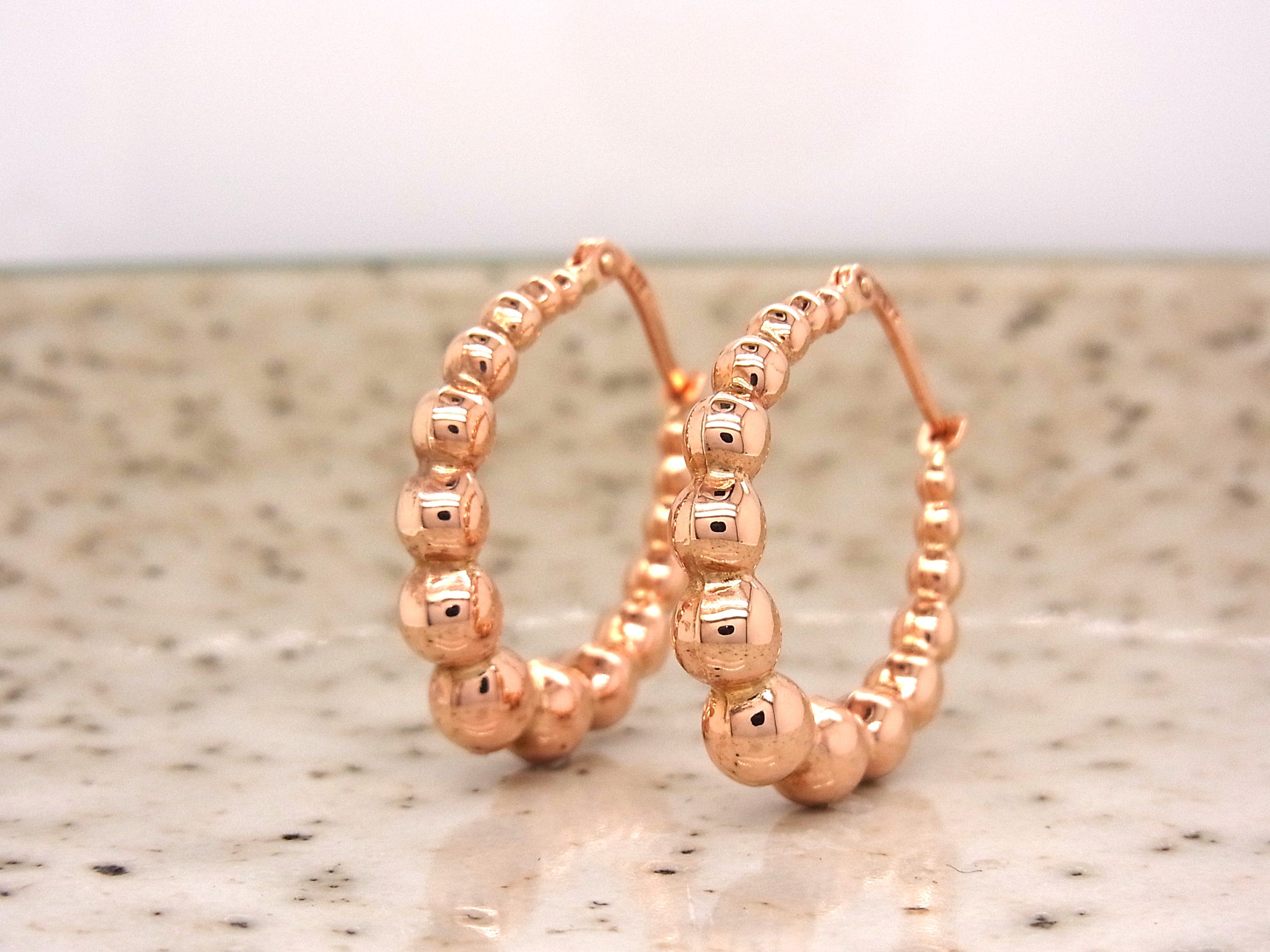 9ct Rose Gold Beaded oval Hoop earrings