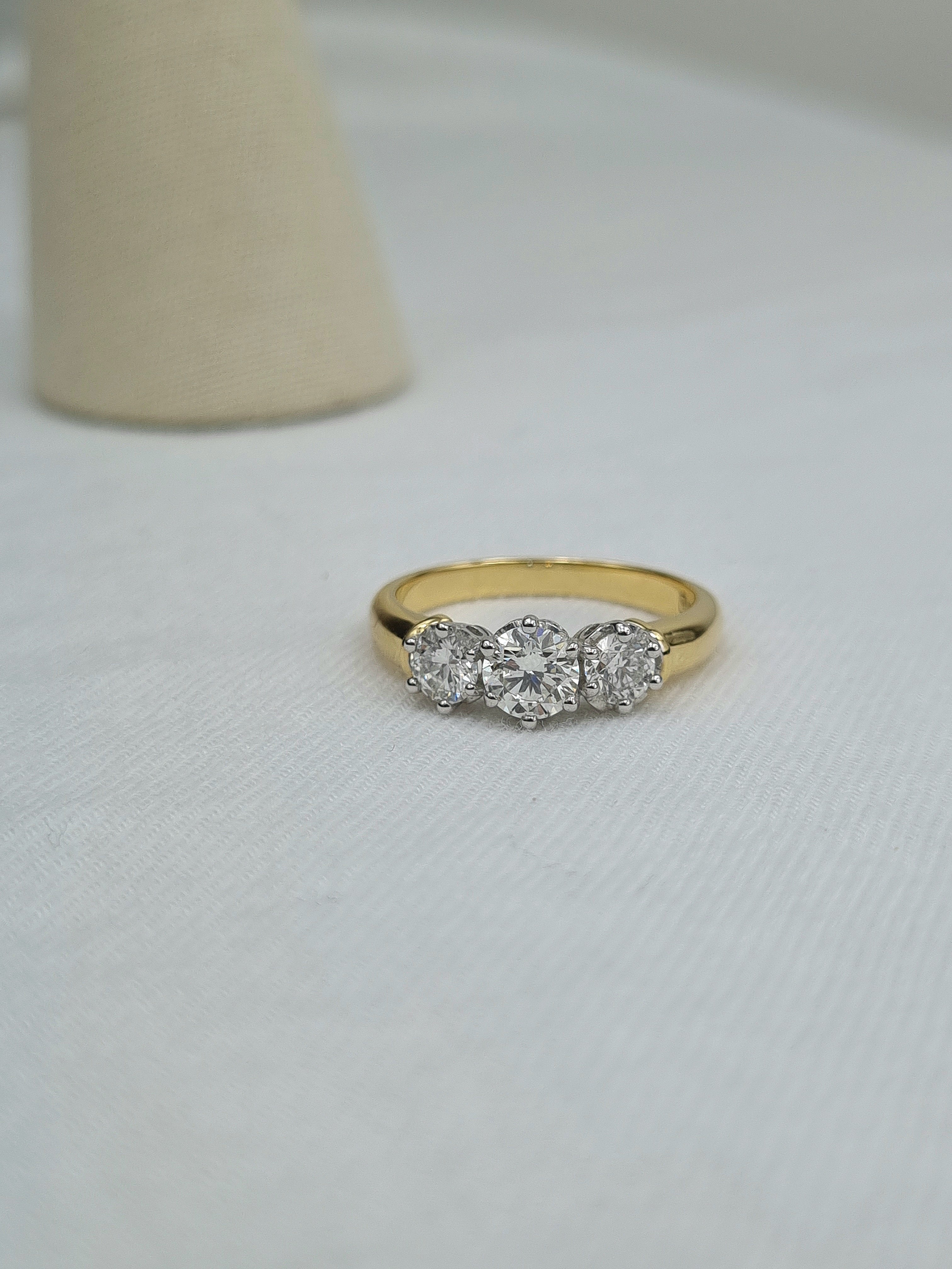 18ct Yellow and White Gold 1ct Diamond Trilogy ring