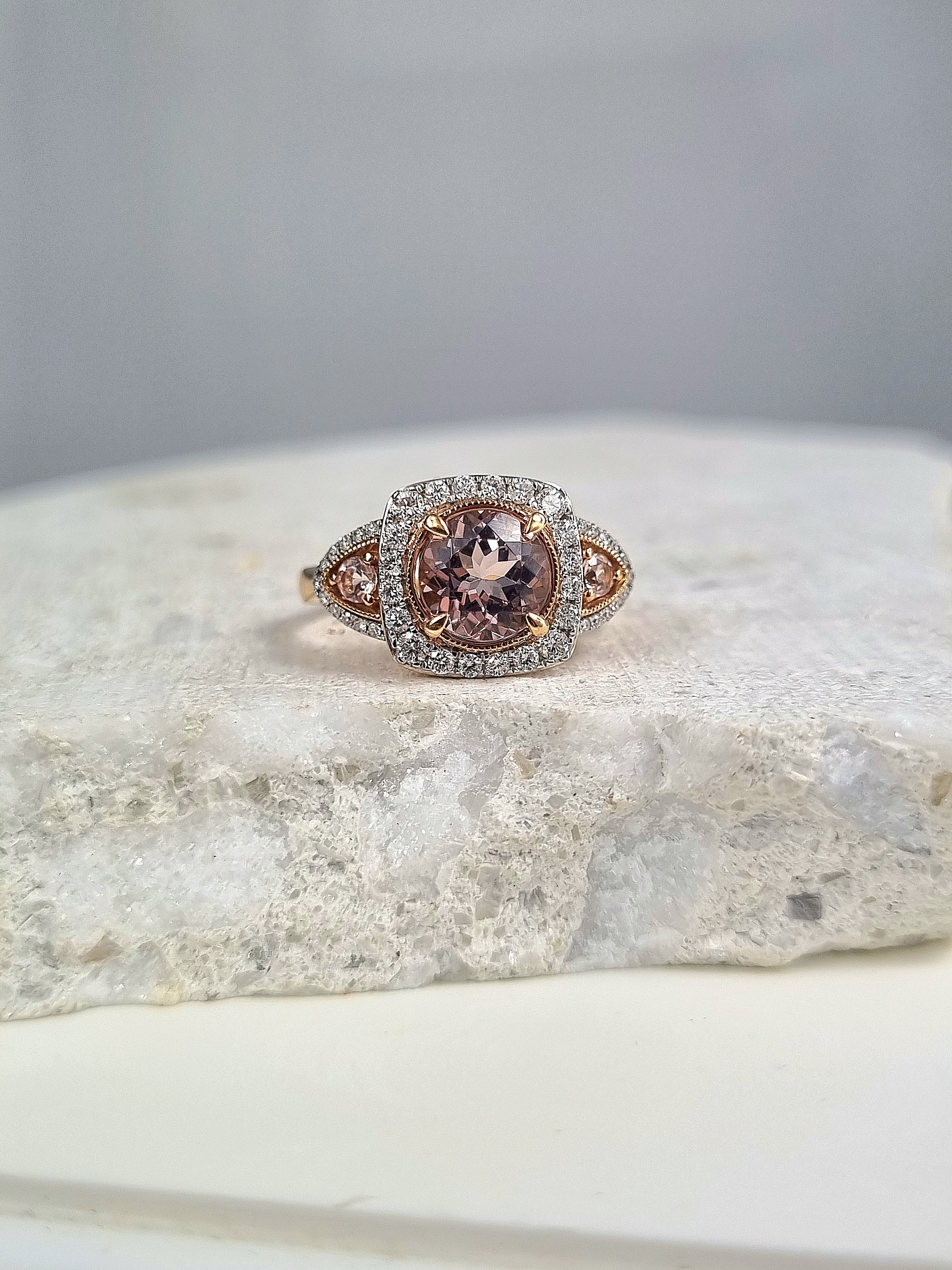 18ct Rose and White Gold Morganite and Diamond ring