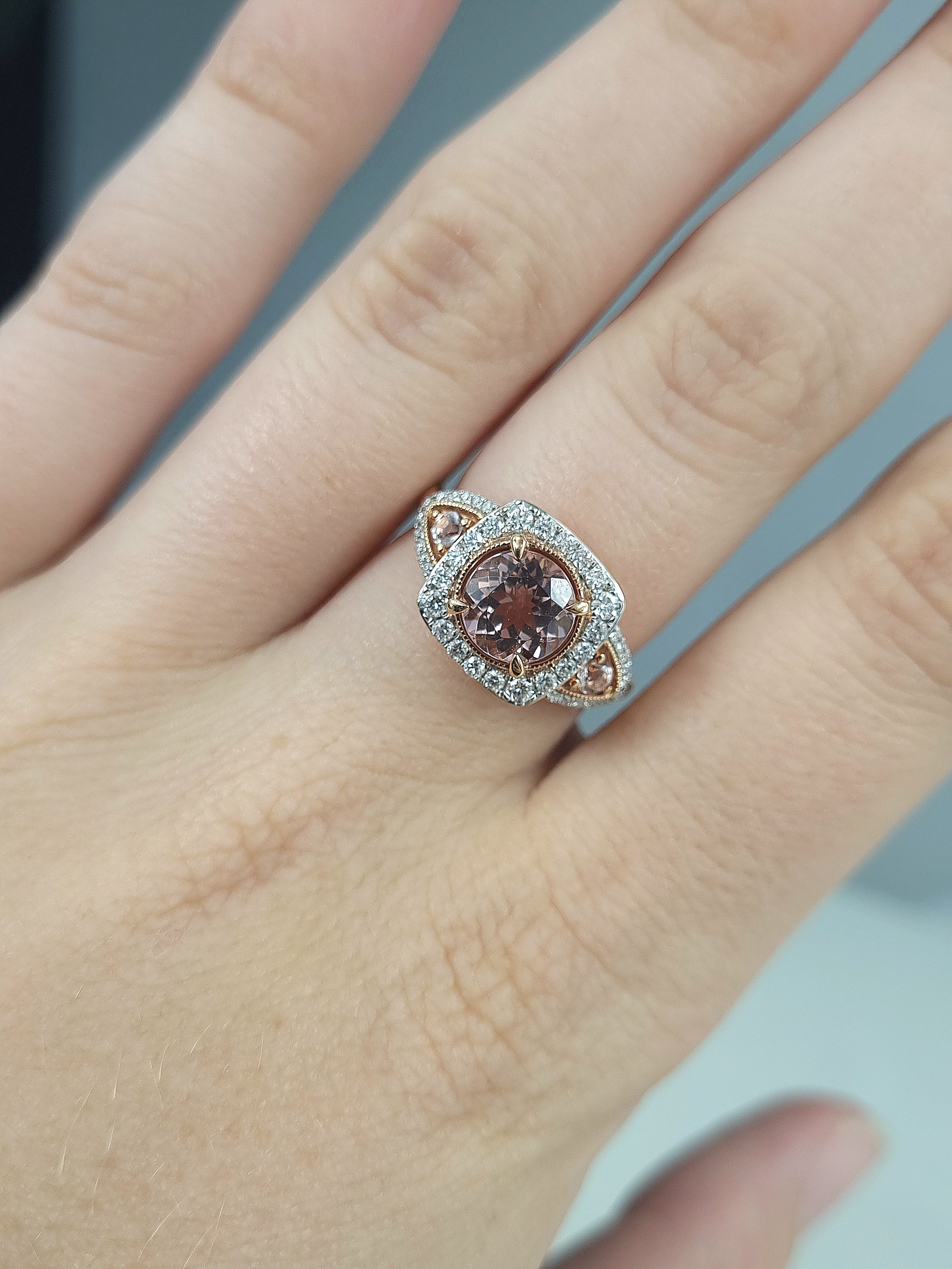 18ct Rose and White Gold Morganite and Diamond ring