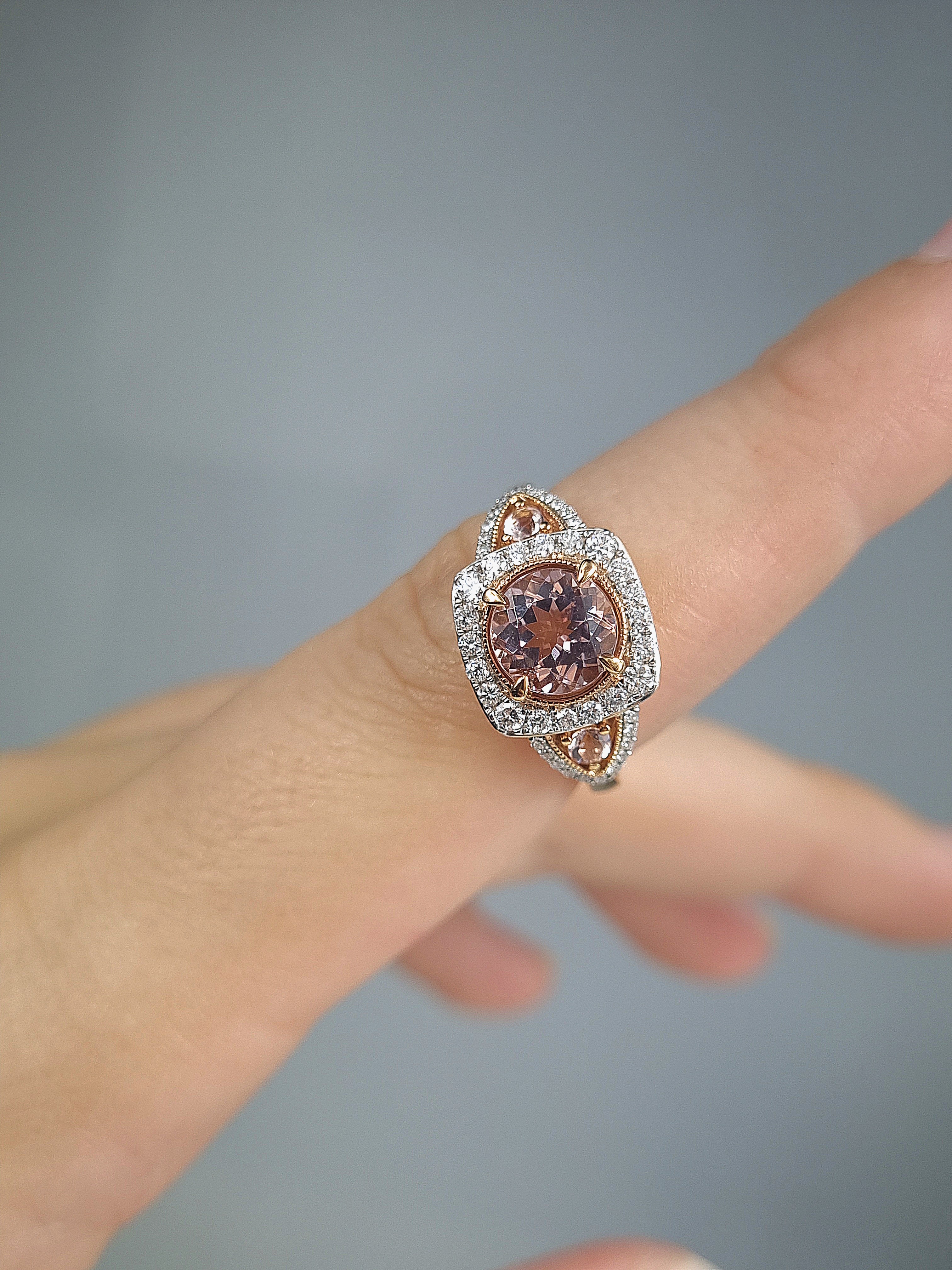 18ct Rose and White Gold Morganite and Diamond ring