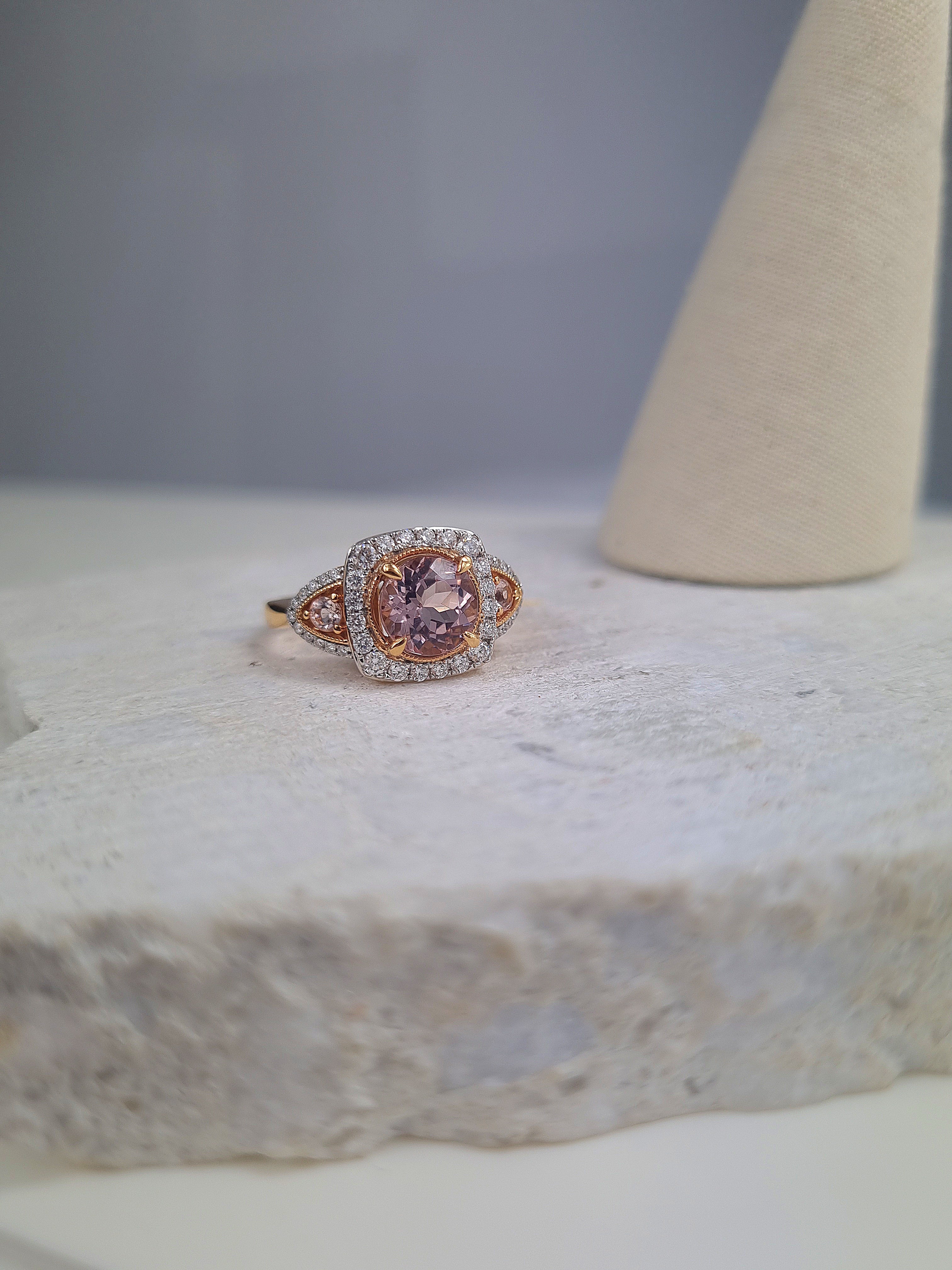 18ct Rose and White Gold Morganite and Diamond ring