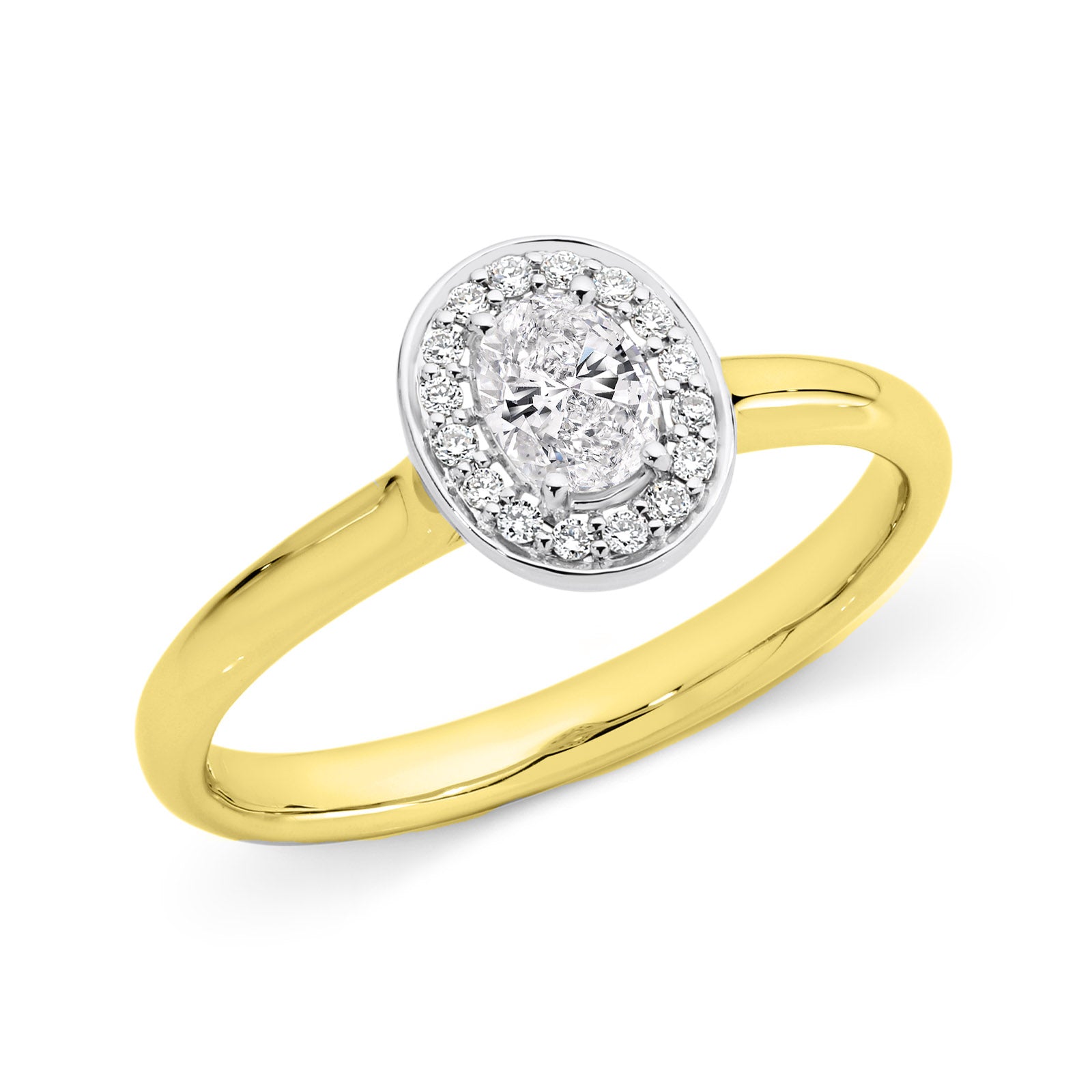 18ct Yellow and White Gold Oval Halo engagement ring, 0.30ct centre