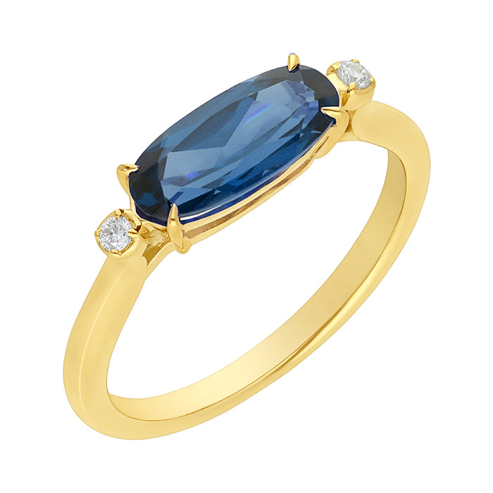 9ct Yellow Gold London Blue Topaz and Diamond ring. 1.53ct centre