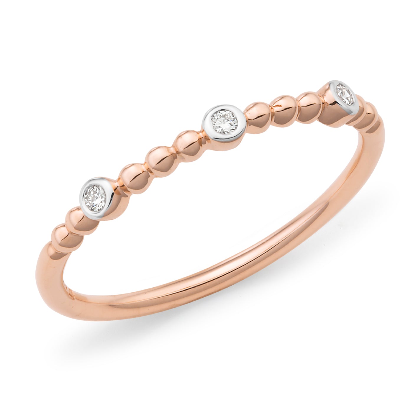 9ct Rose Gold Diamond and ball stacker ring