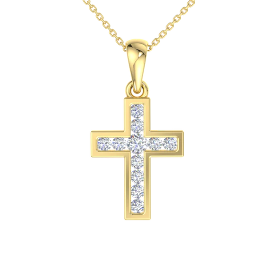 9ct Yellow Gold Diamond channel set Cross