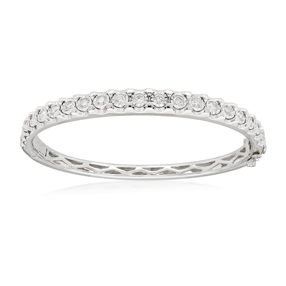 9ct White Gold Diamond Bangle, 0.90ct total