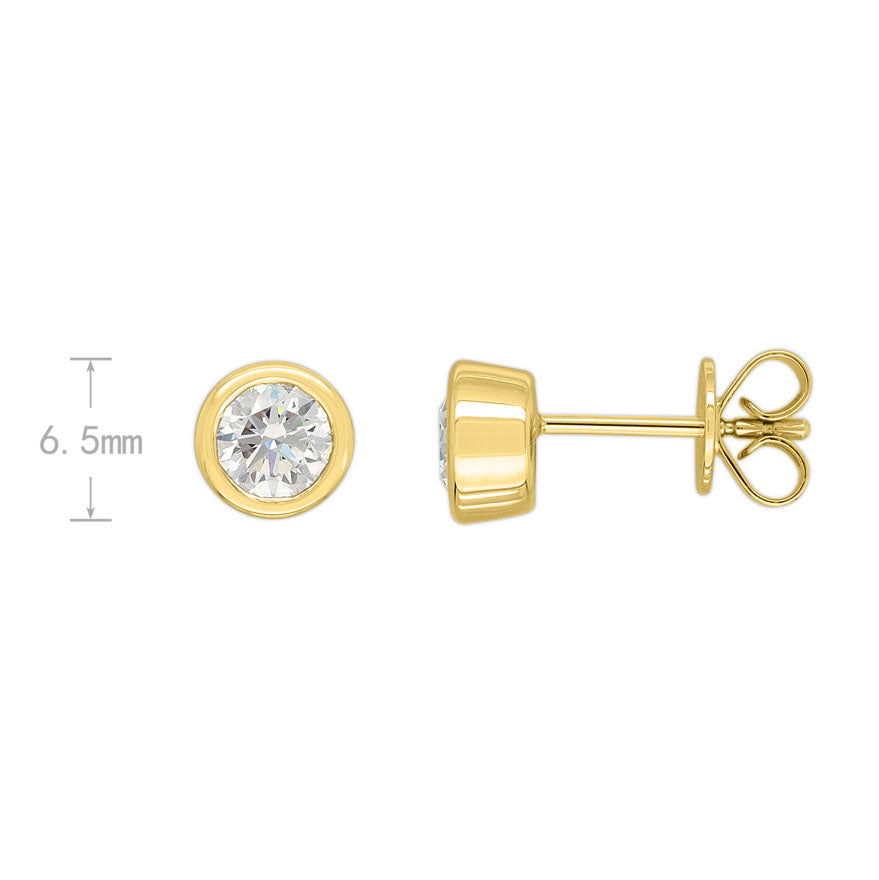 9ct Yellow Gold Lab-Grown Bezel set Diamond studs, equalling 1ct.