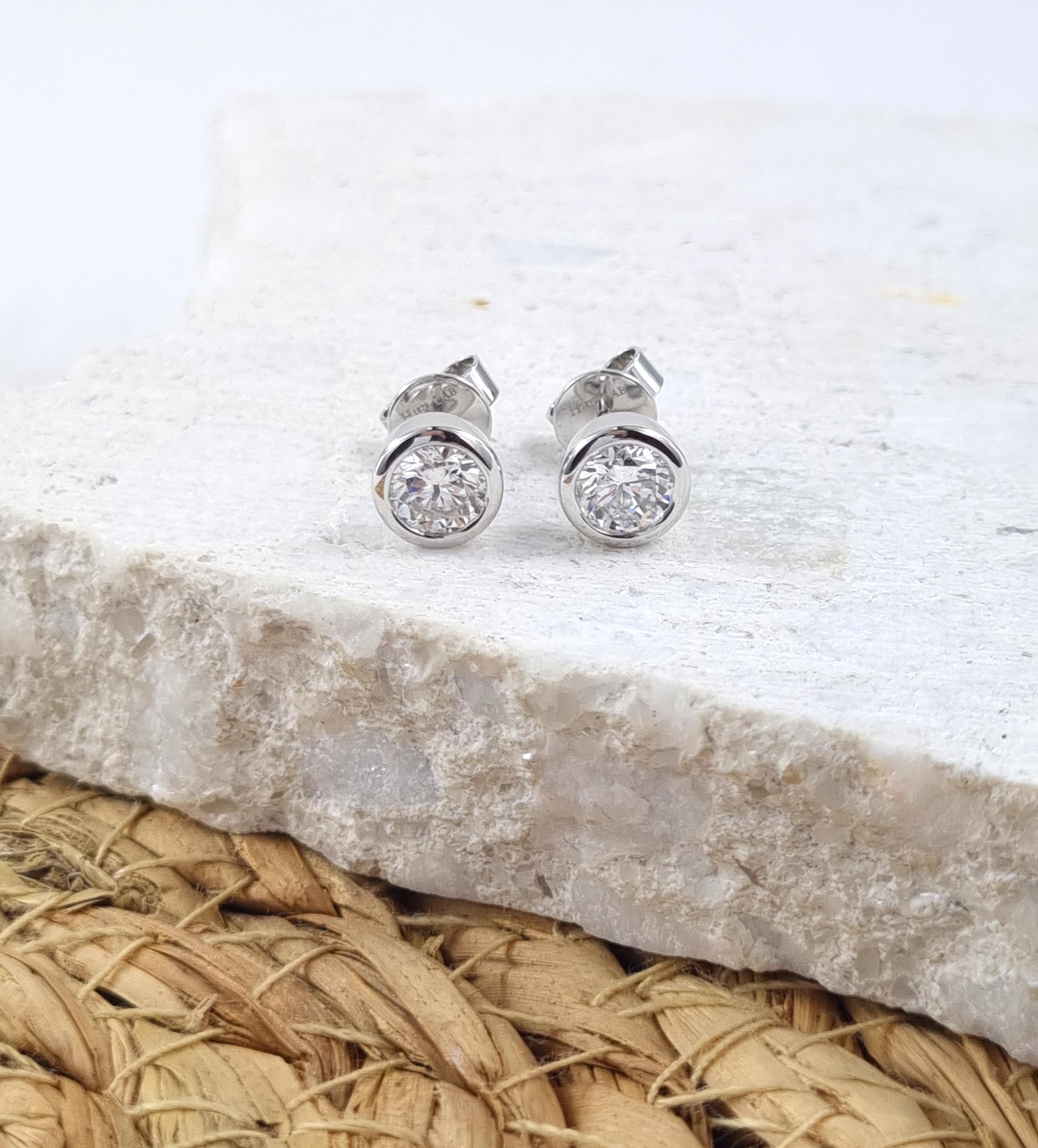 9ct White Gold Lab-Grown Bezel Set Diamond studs, equalling 0.40ct