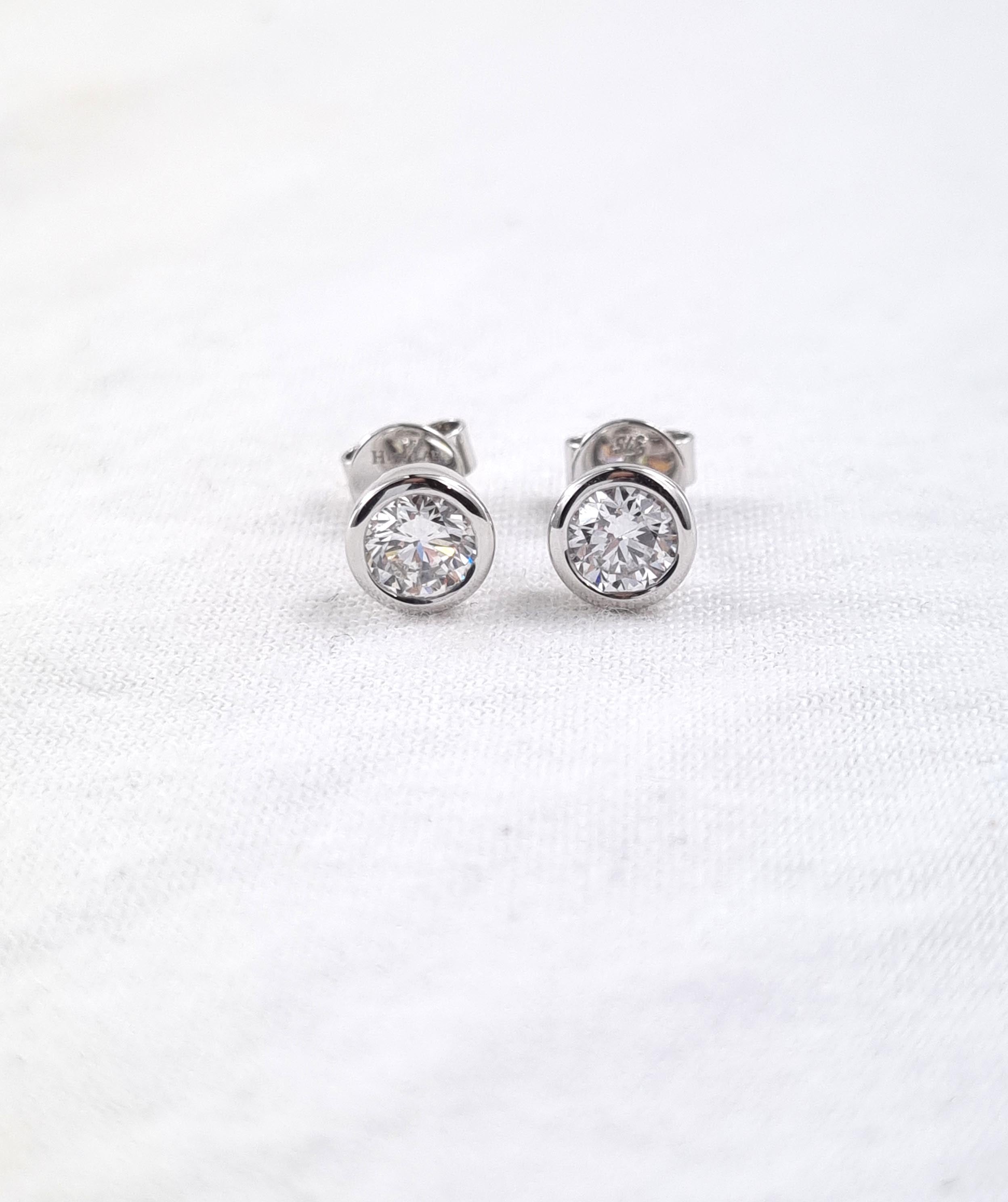 9ct White Gold Lab-Grown Bezel Set Diamond studs, equalling 0.40ct