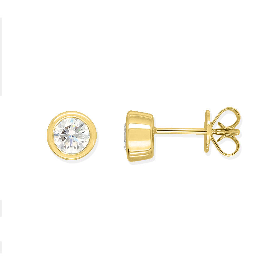 9ct Yellow Gold Lab-Grown Bezel set Diamond studs, equalling 1ct.