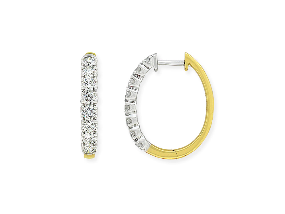 9ct Yellow & White Gold 1.00Ct Oval Huggie Earrings