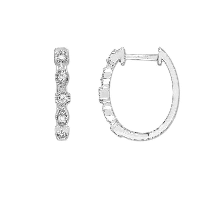 9ct White Gold Round and Marquis shaped Diamond Huggies, 0.17ct total