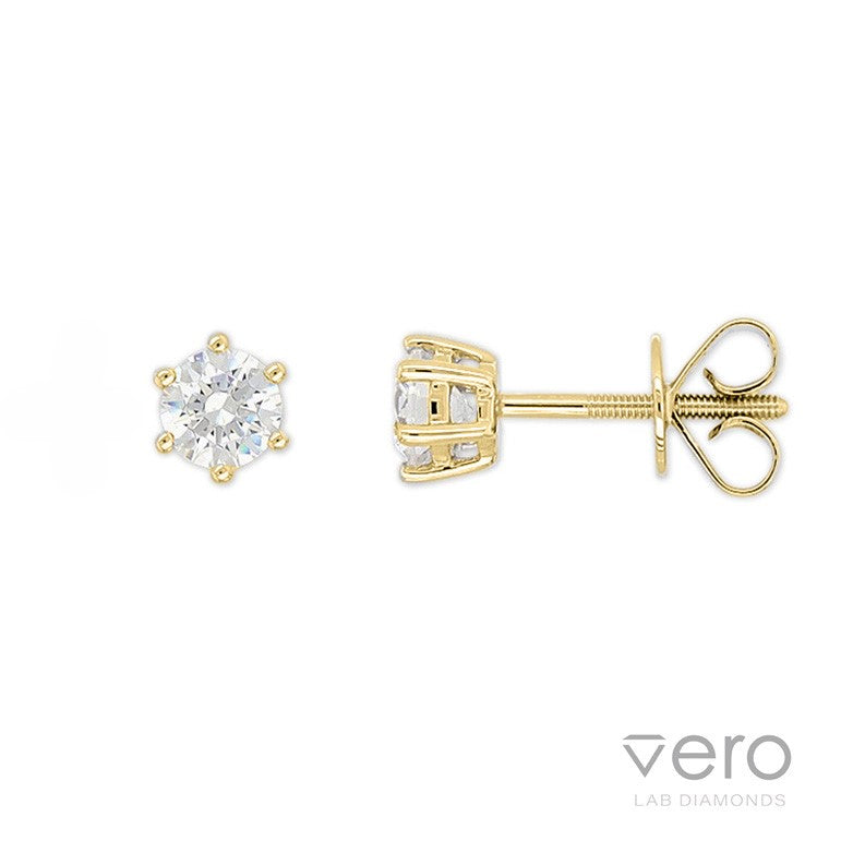 9ct Yellow Gold Lab-Grown Diamond stud earrings, 0.76ct total