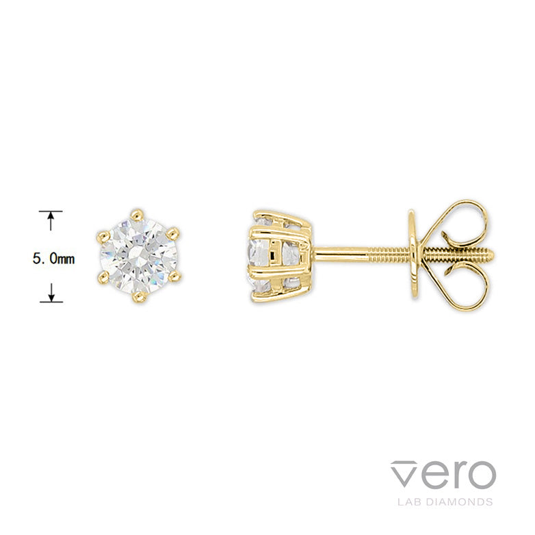 9ct Yellow Gold Lab-Grown Diamond stud earrings, 0.76ct total