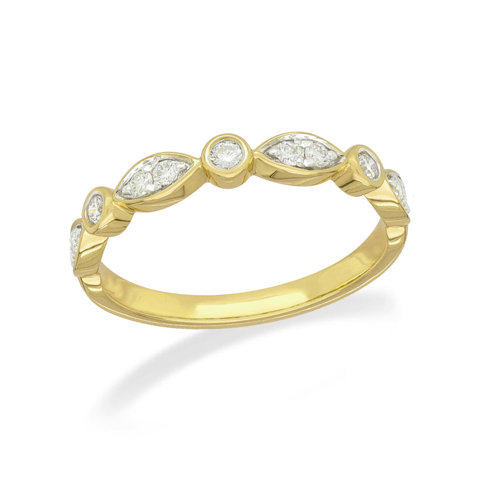 18ct Yellow Gold Round and Marquise shaped Diamond wedding band, equalling 0.20ct