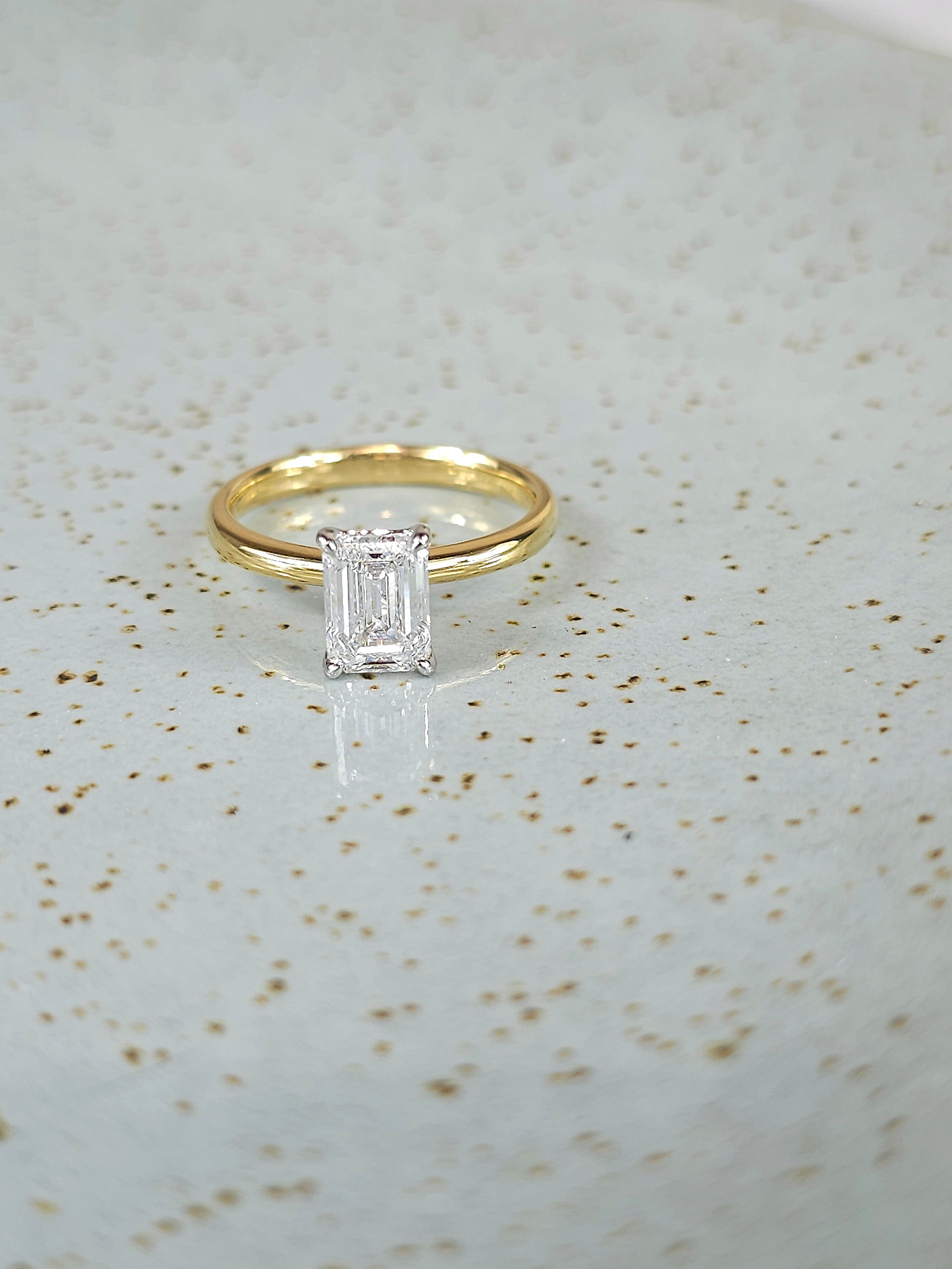 18ct Yellow and White Gold Lab-Grown Emerald cut Diamond engagement ring, 1.52ct centre