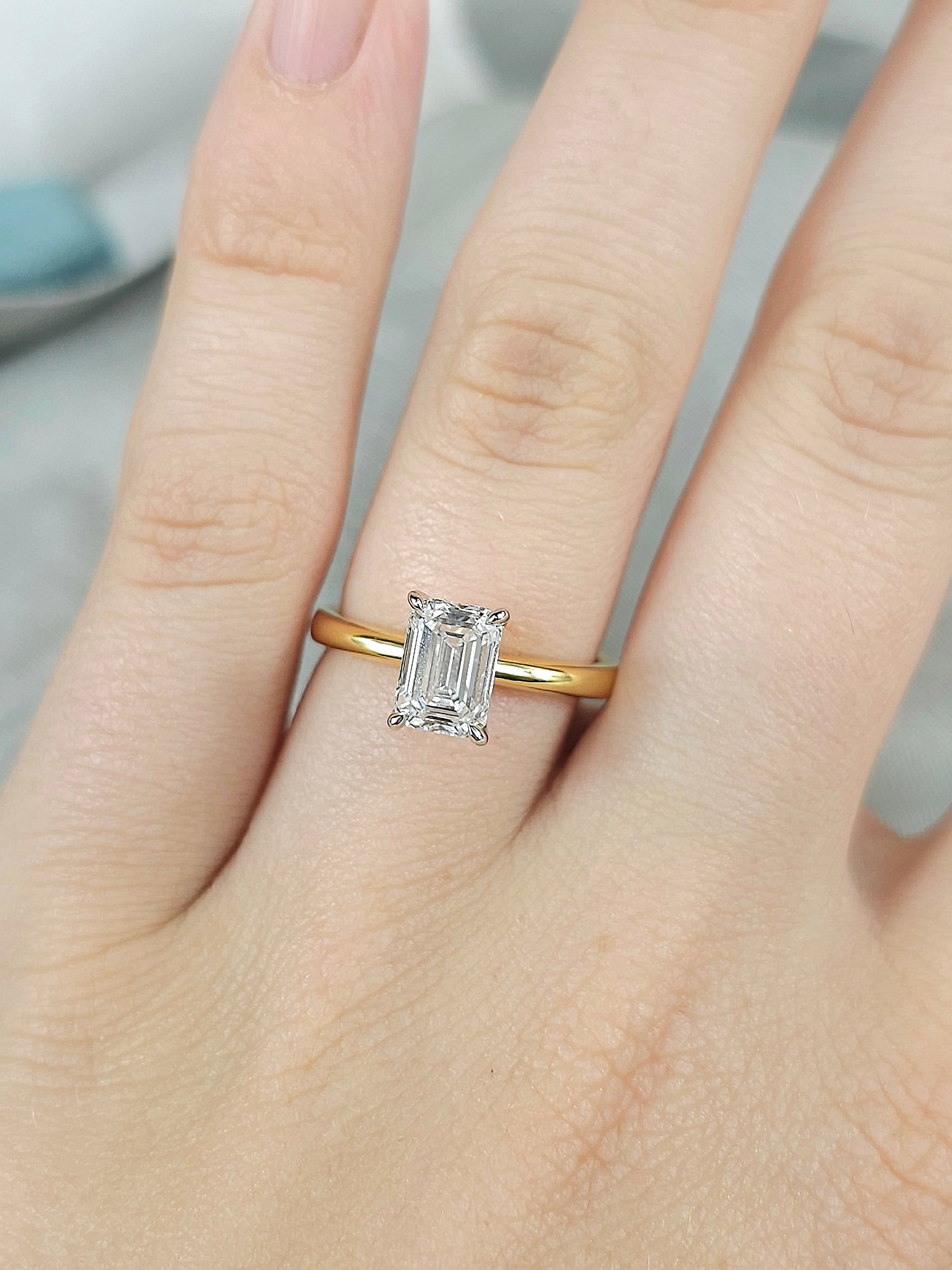 18ct Yellow and White Gold Lab-Grown Emerald cut Diamond engagement ring, 1.52ct centre