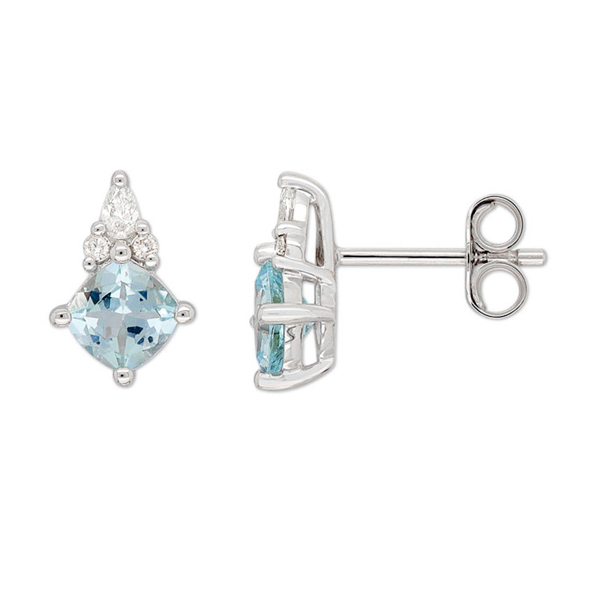 9ct White Gold Aquamarine and Diamond stud earrings