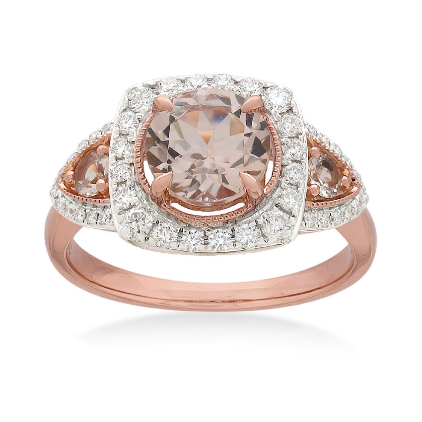 18ct Rose and White Gold Morganite and Diamond ring