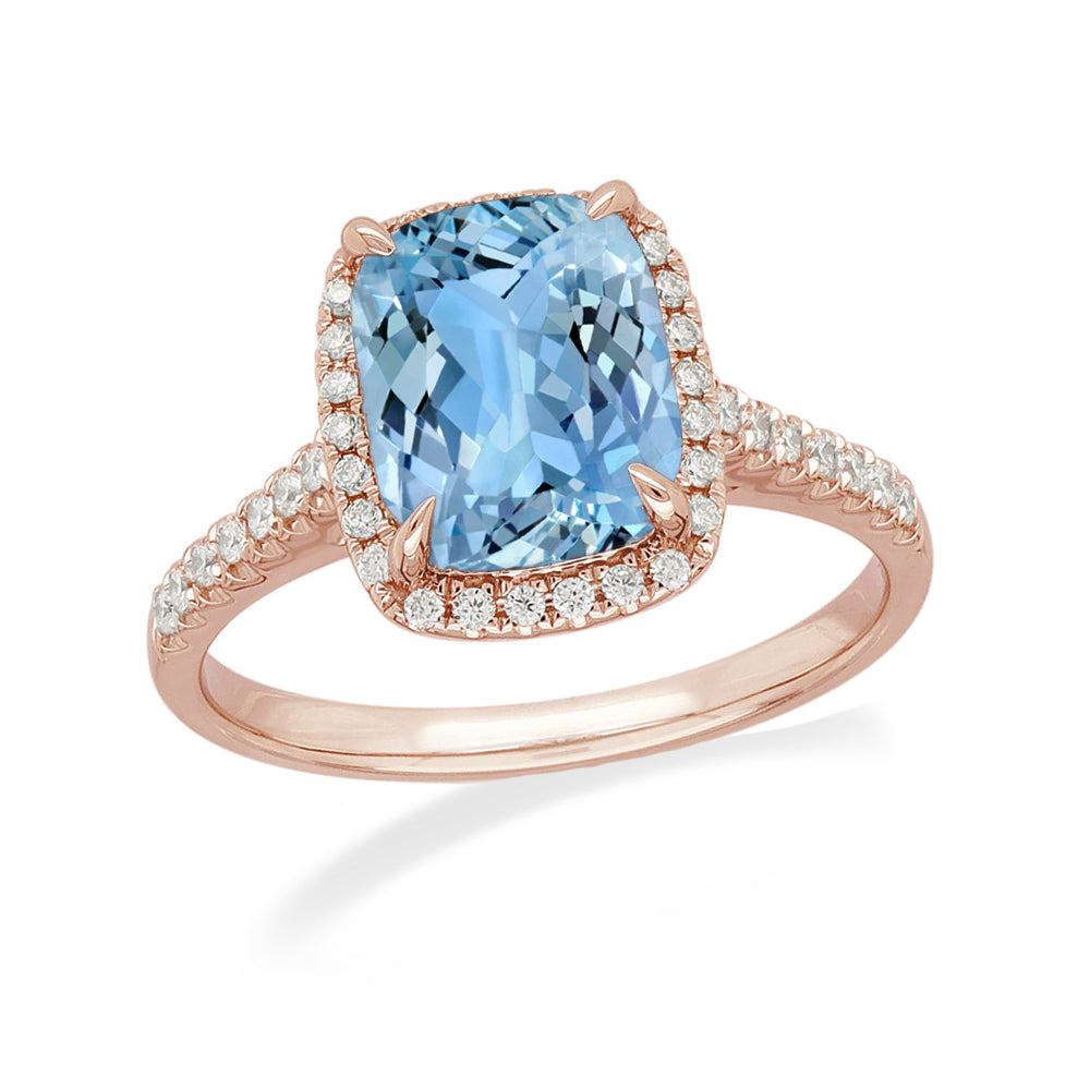 18ct Rose Gold Aquamarine and Diamond ring