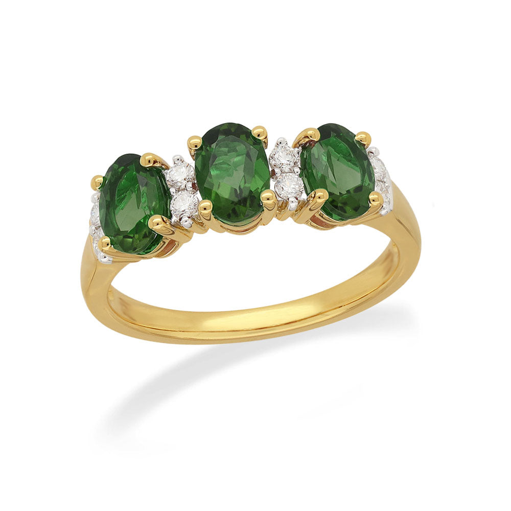 9ct Yellow and White Gold Green Tourmaline and Diamond ring