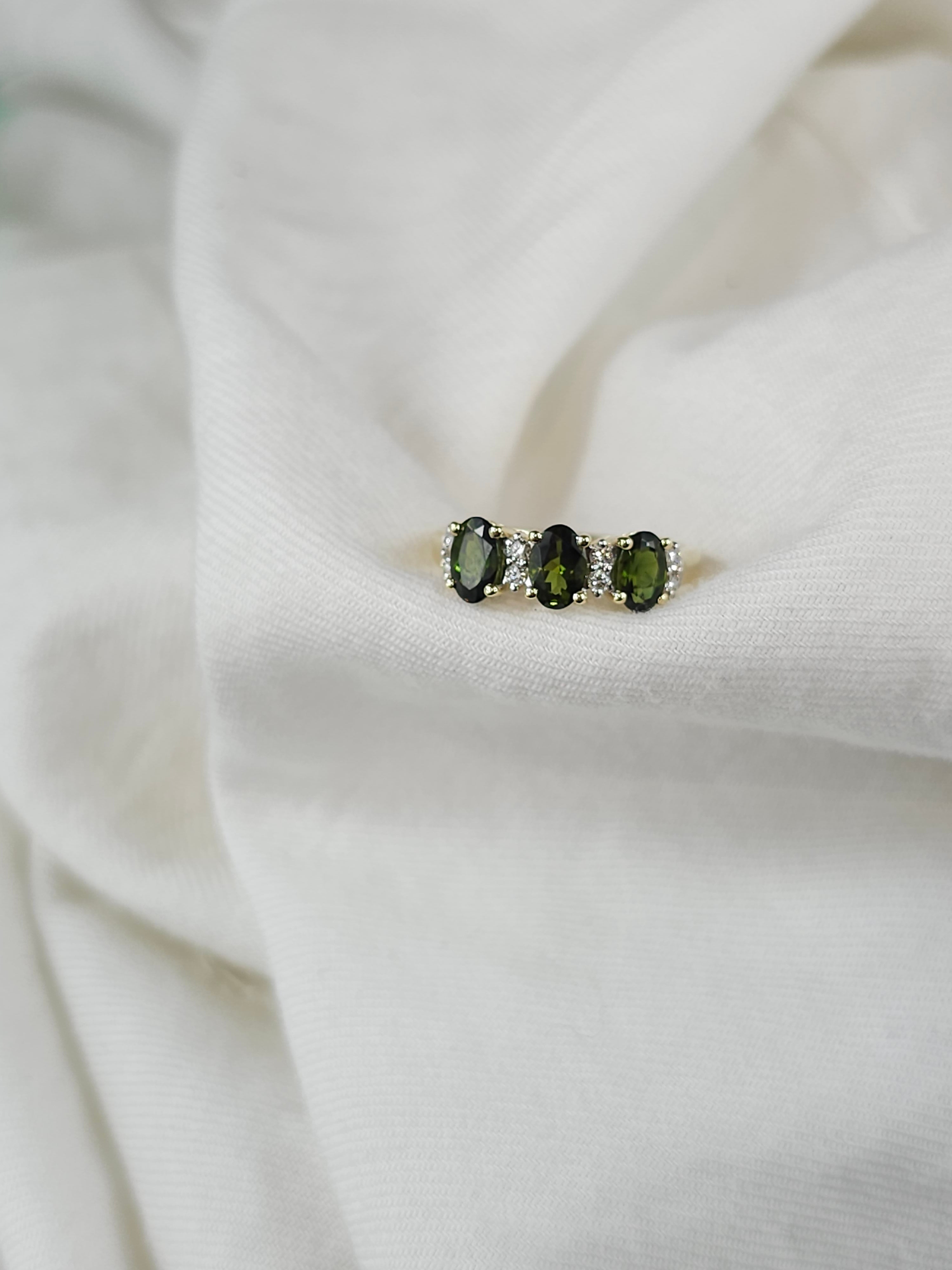 9ct Yellow and White Gold Green Tourmaline and Diamond ring