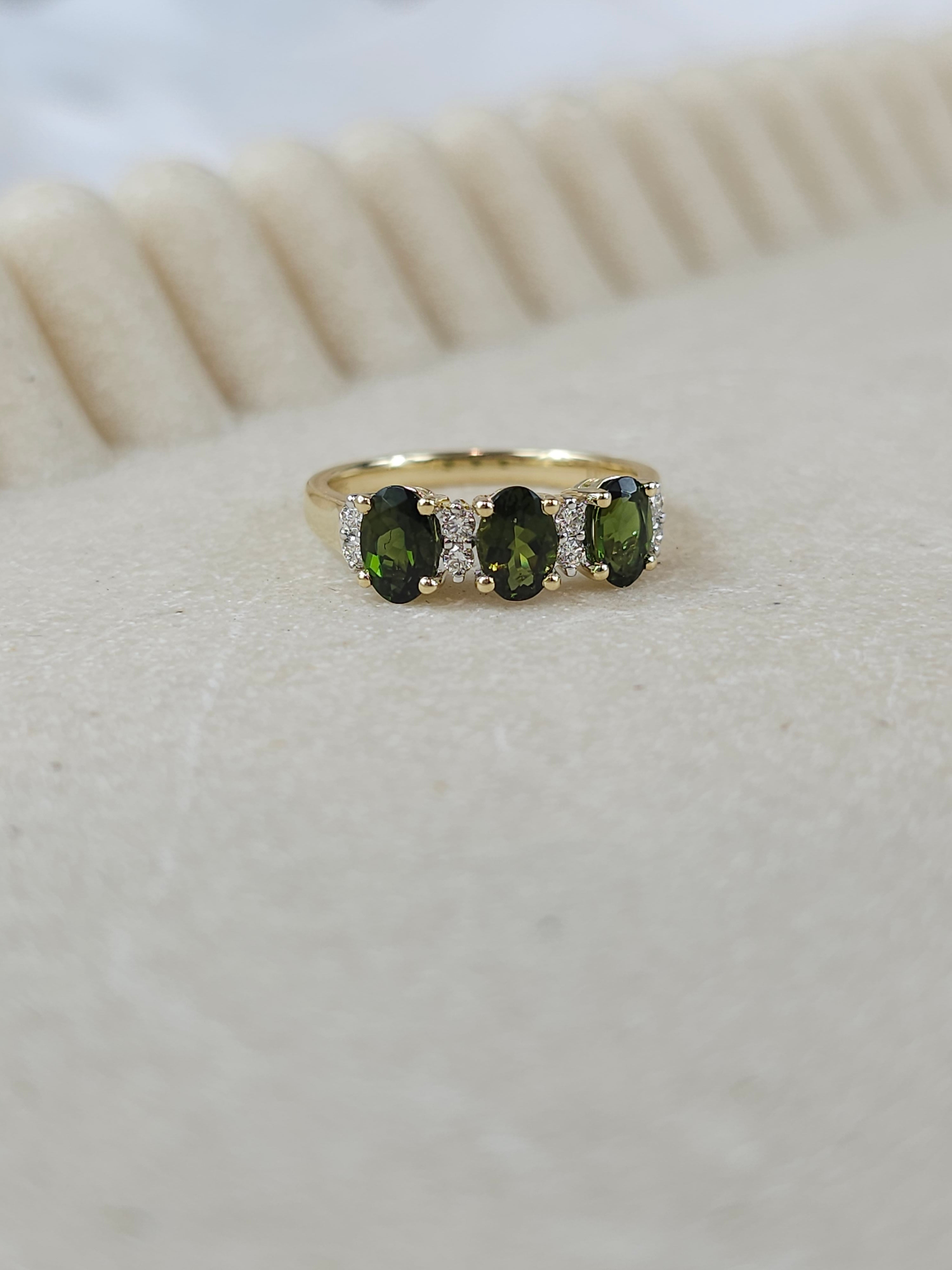 9ct Yellow and White Gold Green Tourmaline and Diamond ring