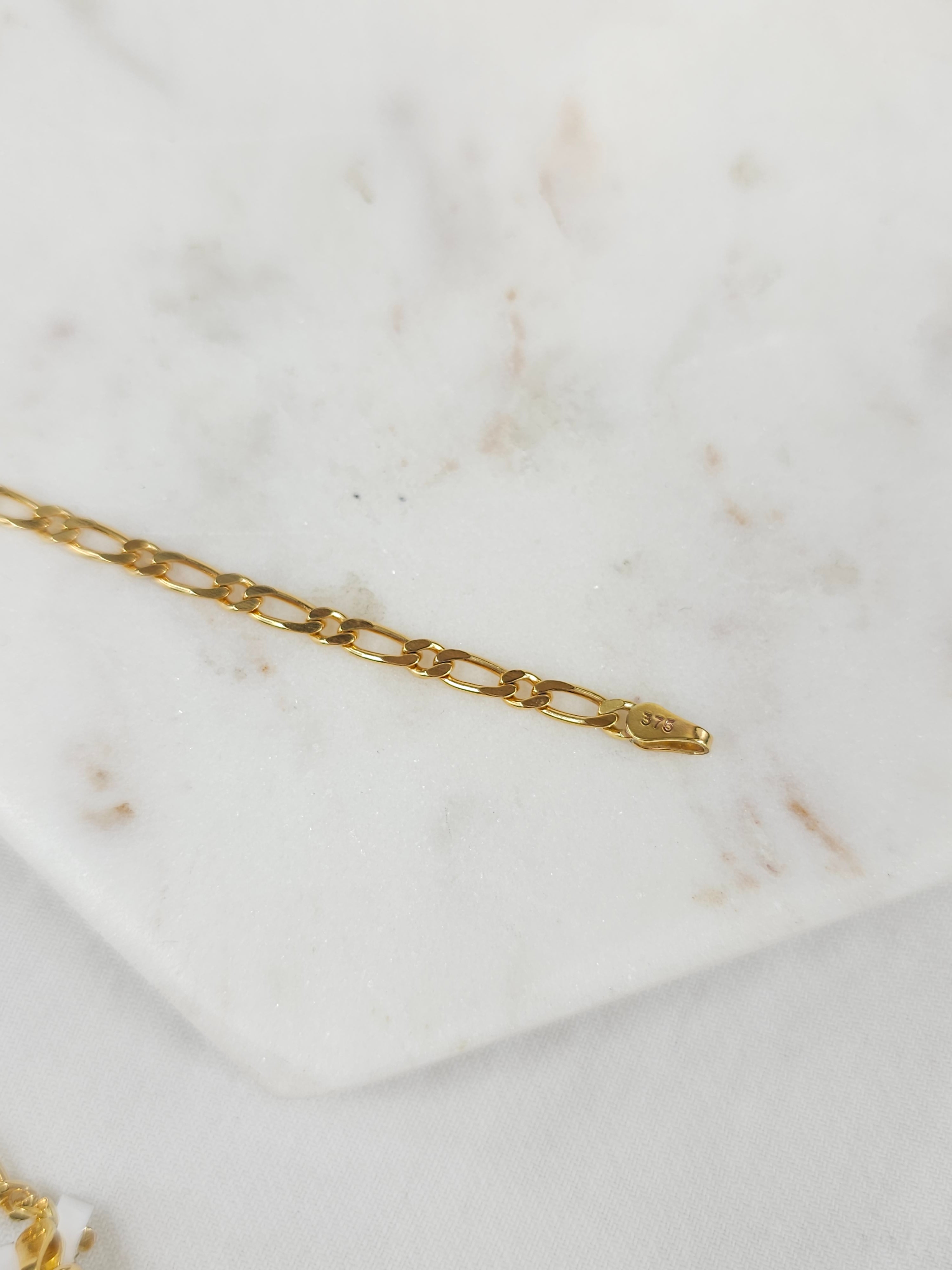 9ct Yellow Gold Diamond cut Figaro bracelet