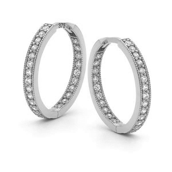 9ct White Gold Claw Set CZ Huggie earrings