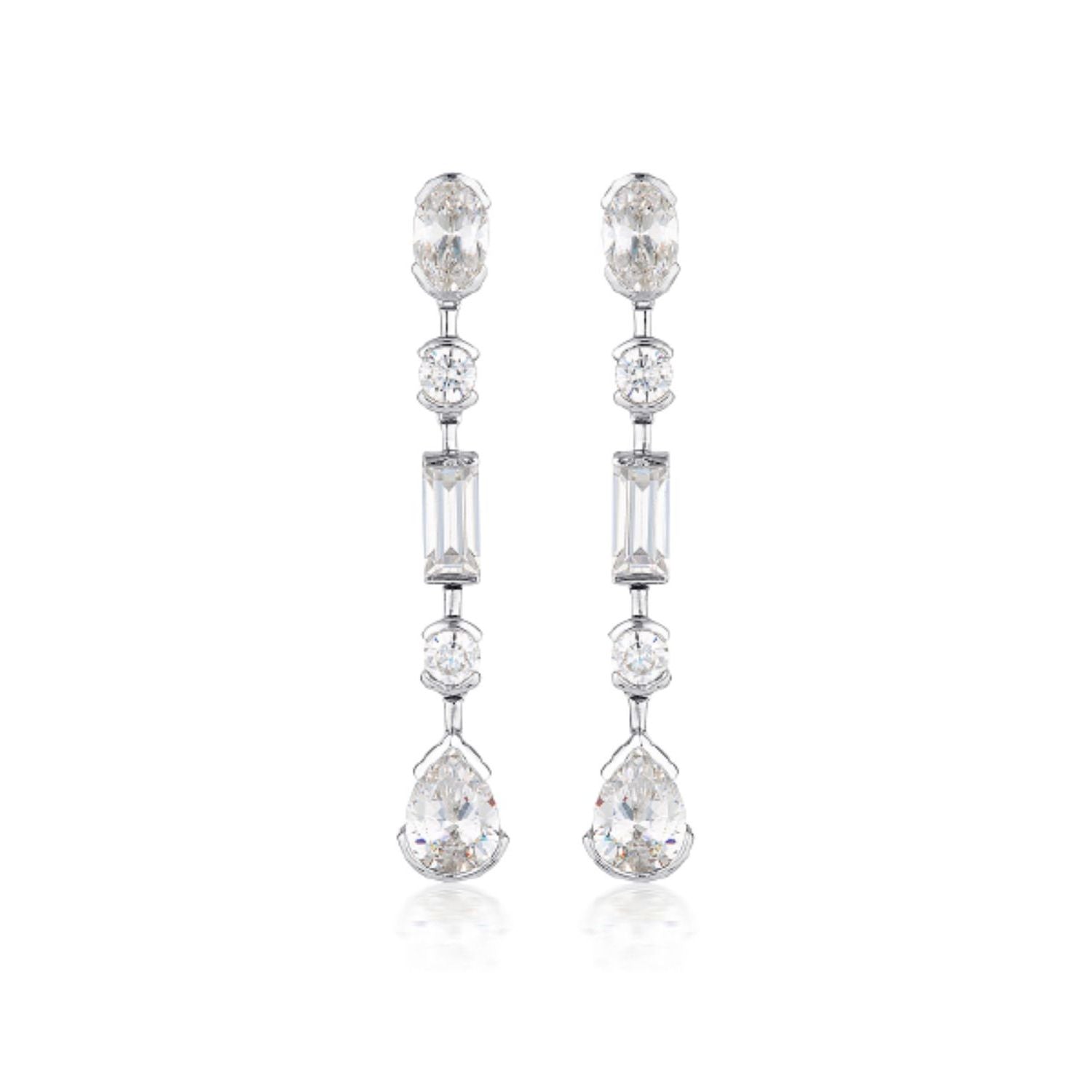 Georgini - Mosaic Sterling Silver Cubic Zirconia Long Drop Silver Earrings