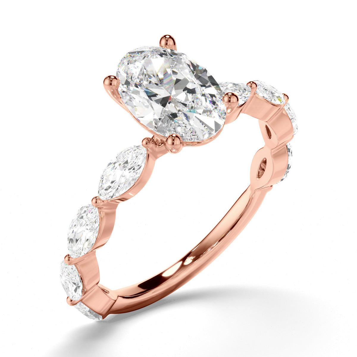 Oval Cut Diamond Engagement Ring with Marquise Sides