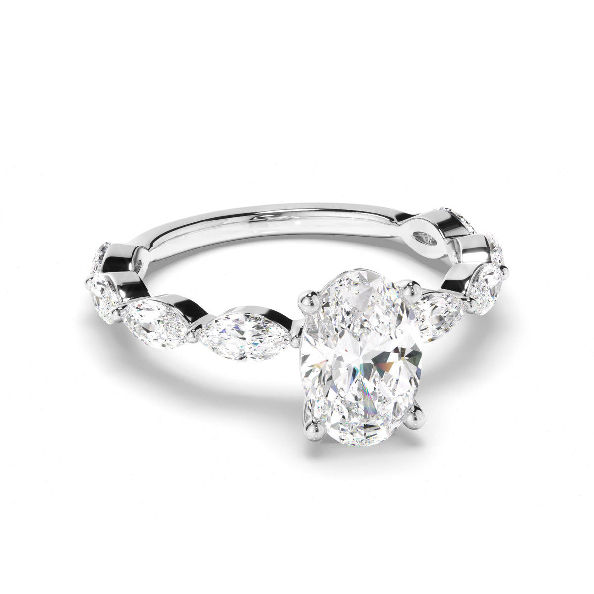 Oval Cut Diamond Engagement Ring with Marquise Sides