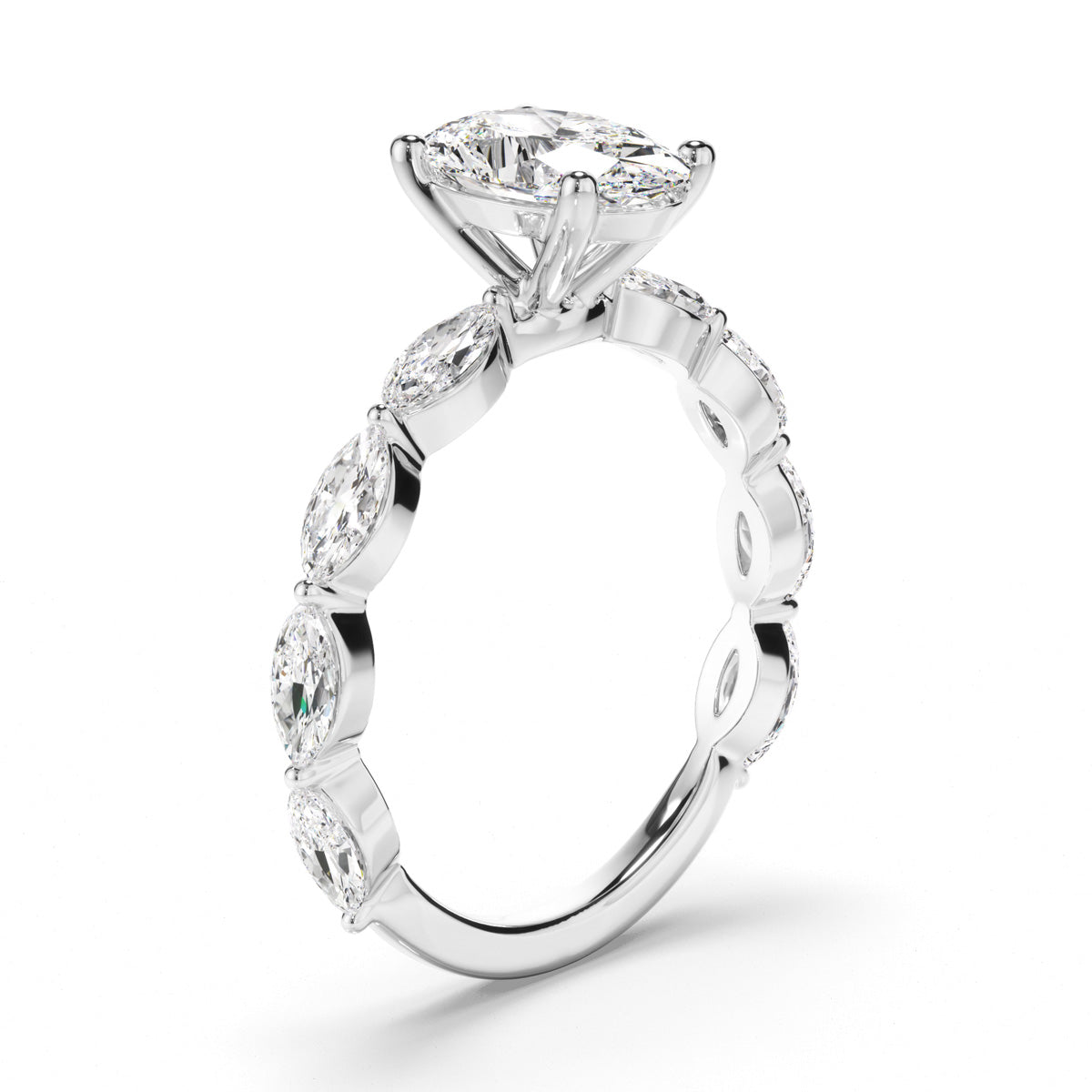 Oval Cut Diamond Engagement Ring with Marquise Sides