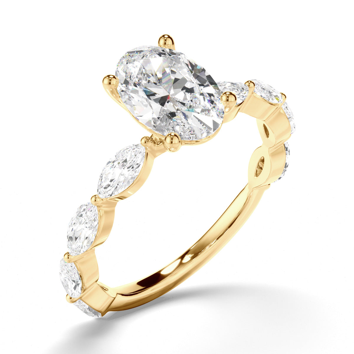 Oval Cut Diamond Engagement Ring with Marquise Sides