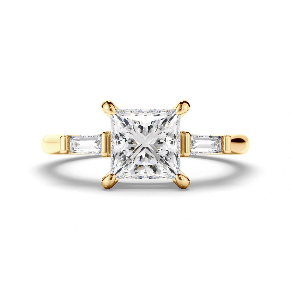 Princess Cut Diamond Trilogy Engagement Ring with Baguette Sides