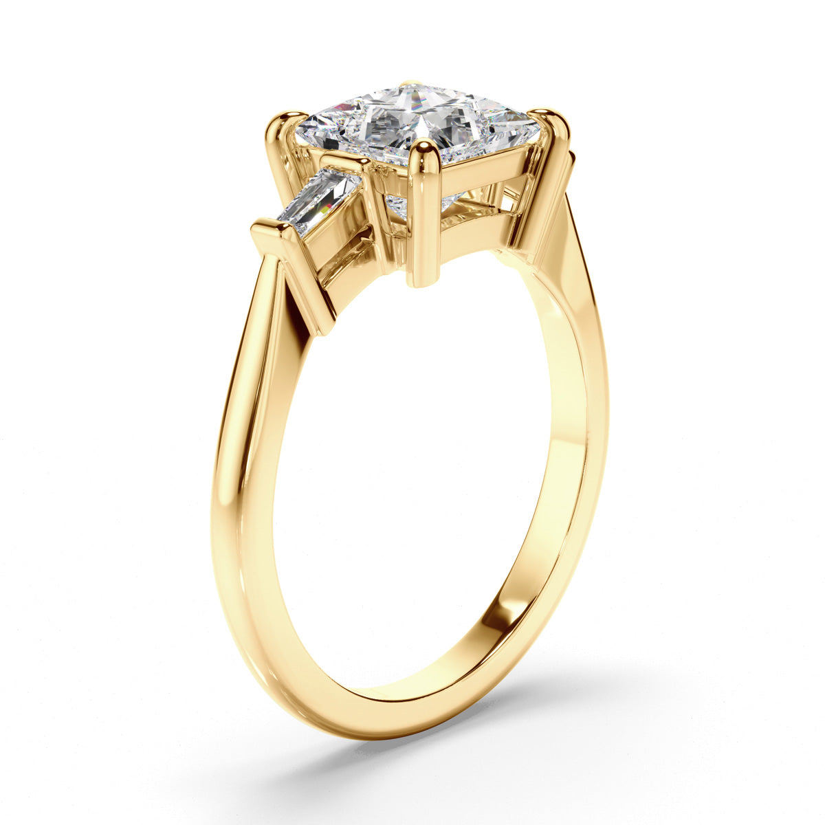 Princess Cut Diamond Trilogy Engagement Ring with Baguette Sides