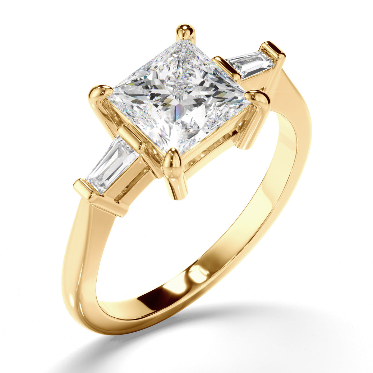 Princess Cut Diamond Trilogy Engagement Ring with Baguette Sides