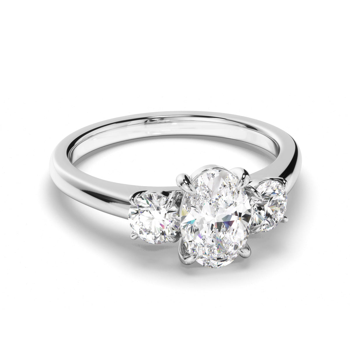 Oval Cut Diamond Trilogy Engagement Ring with Round Brilliant Sides