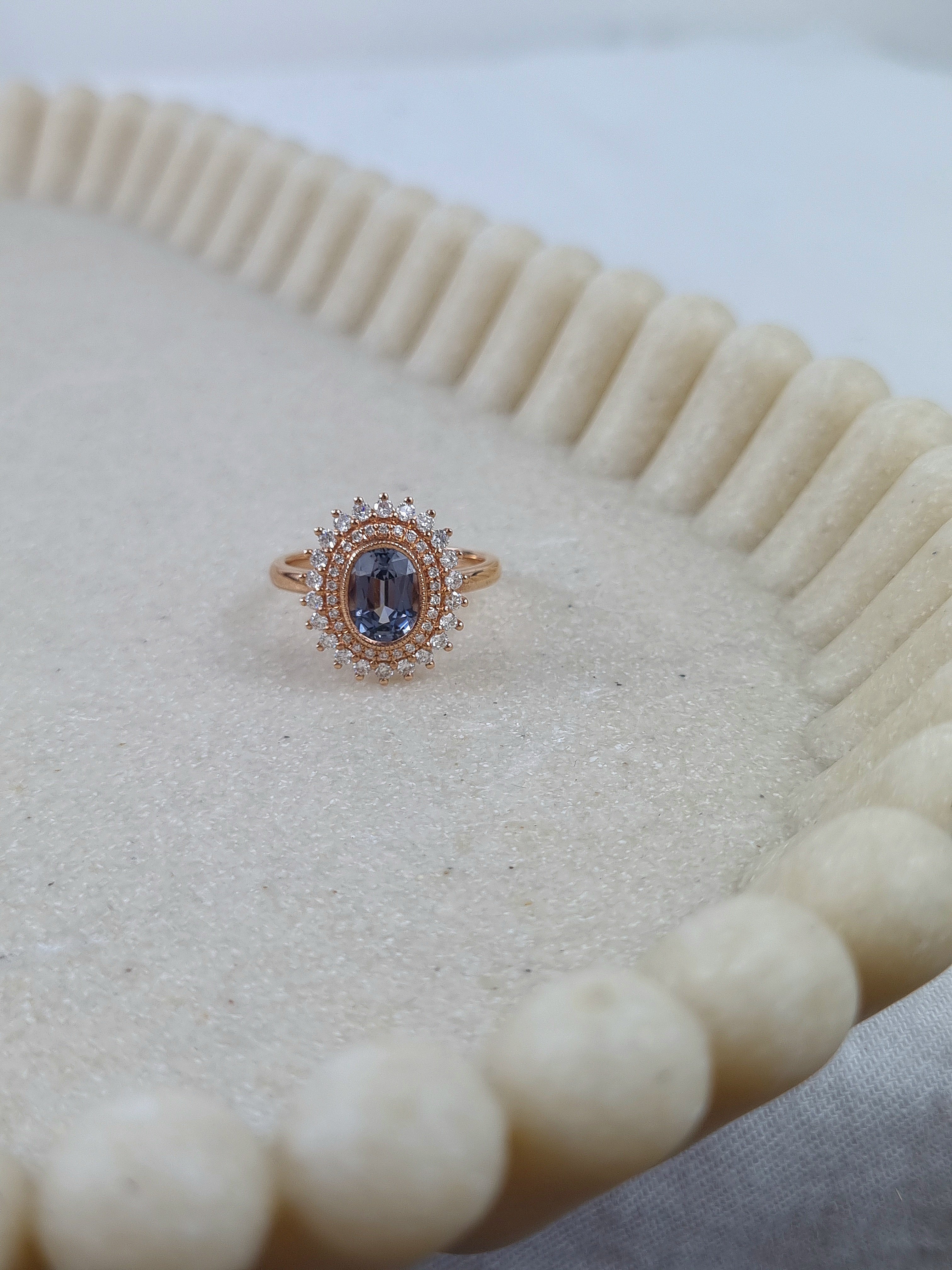 9ct Rose Gold Double-Halo Ring with Myanmar Spinel