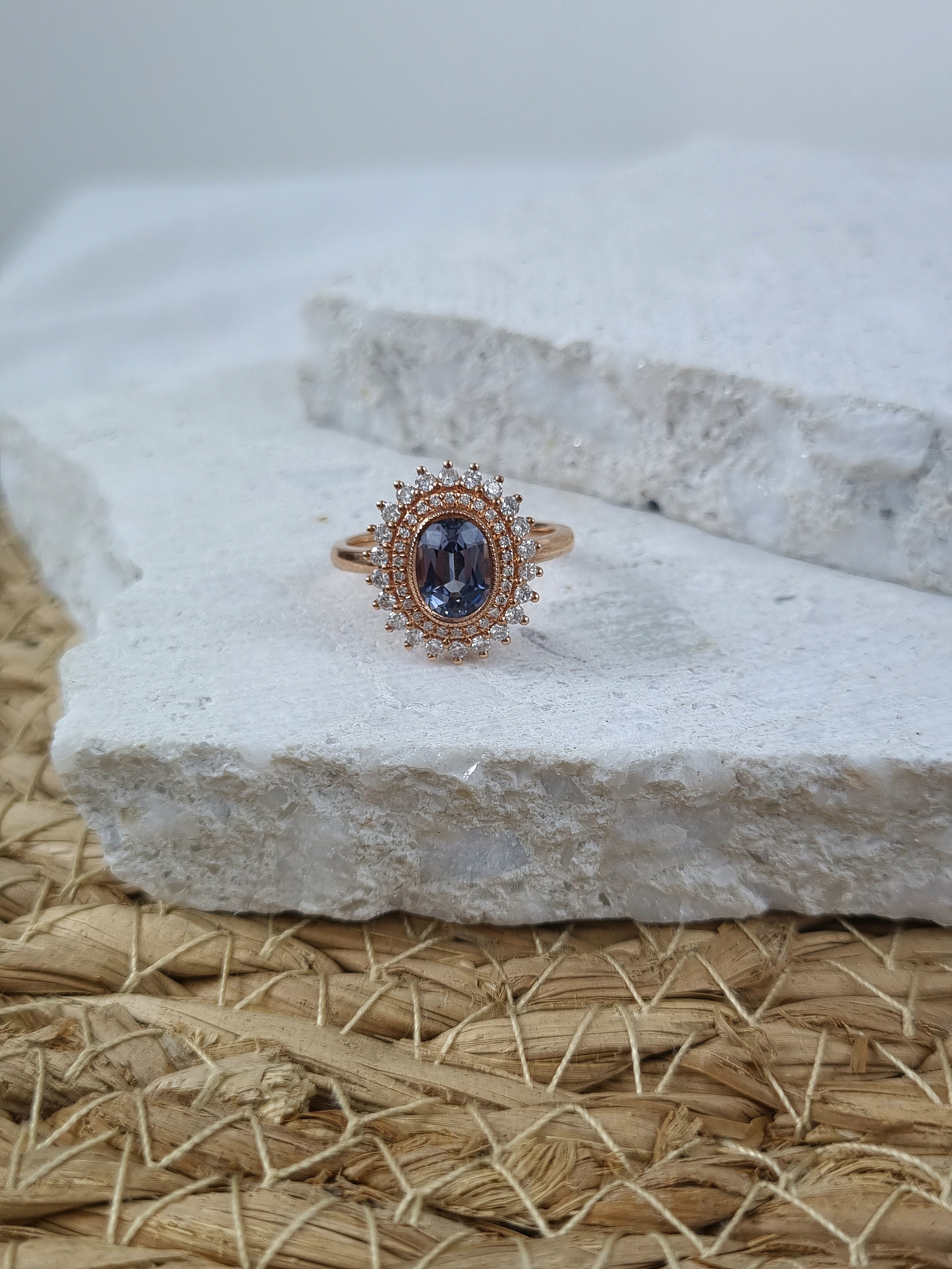 9ct Rose Gold Double-Halo Ring with Myanmar Spinel