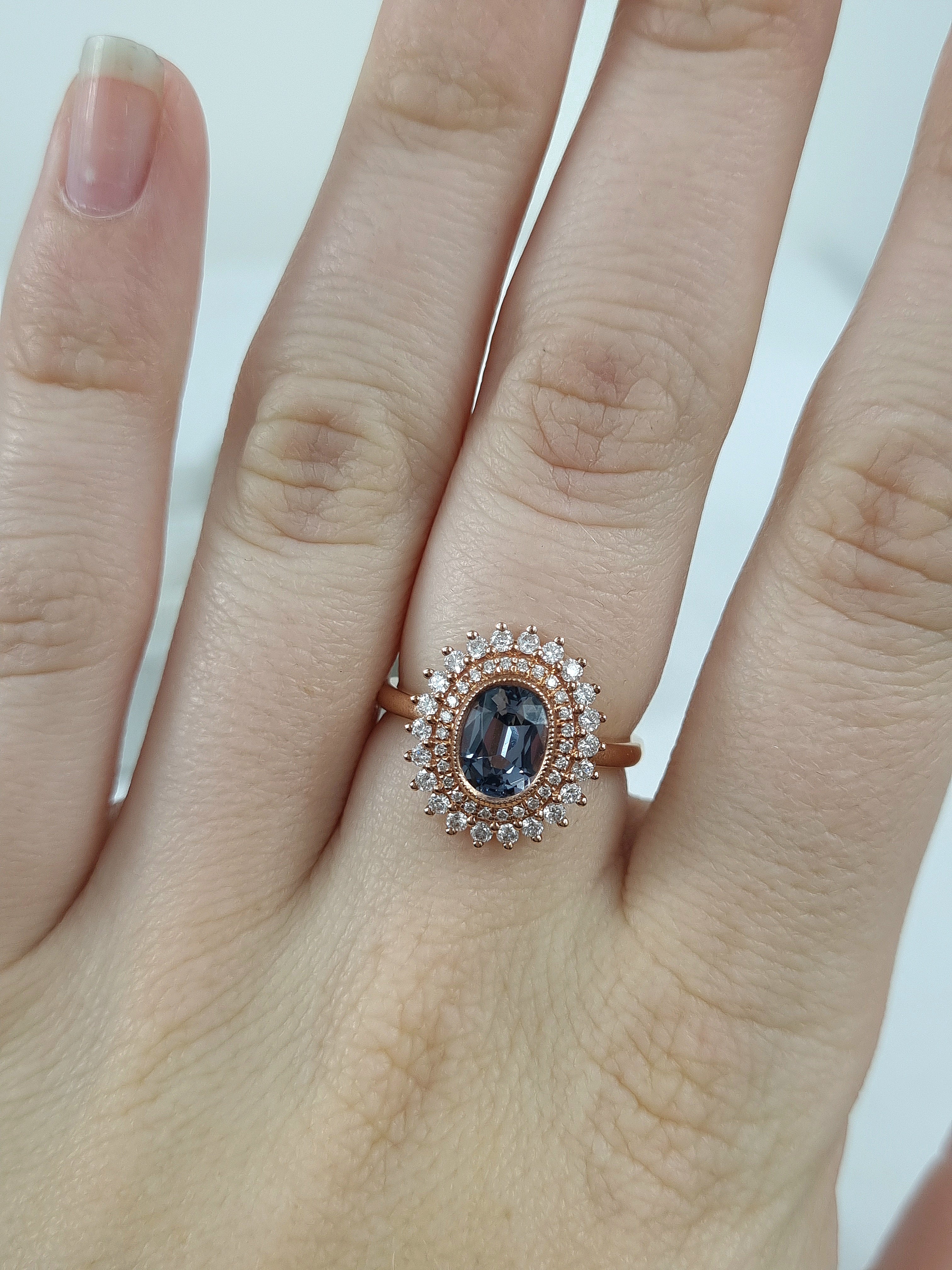 9ct Rose Gold Double-Halo Ring with Myanmar Spinel