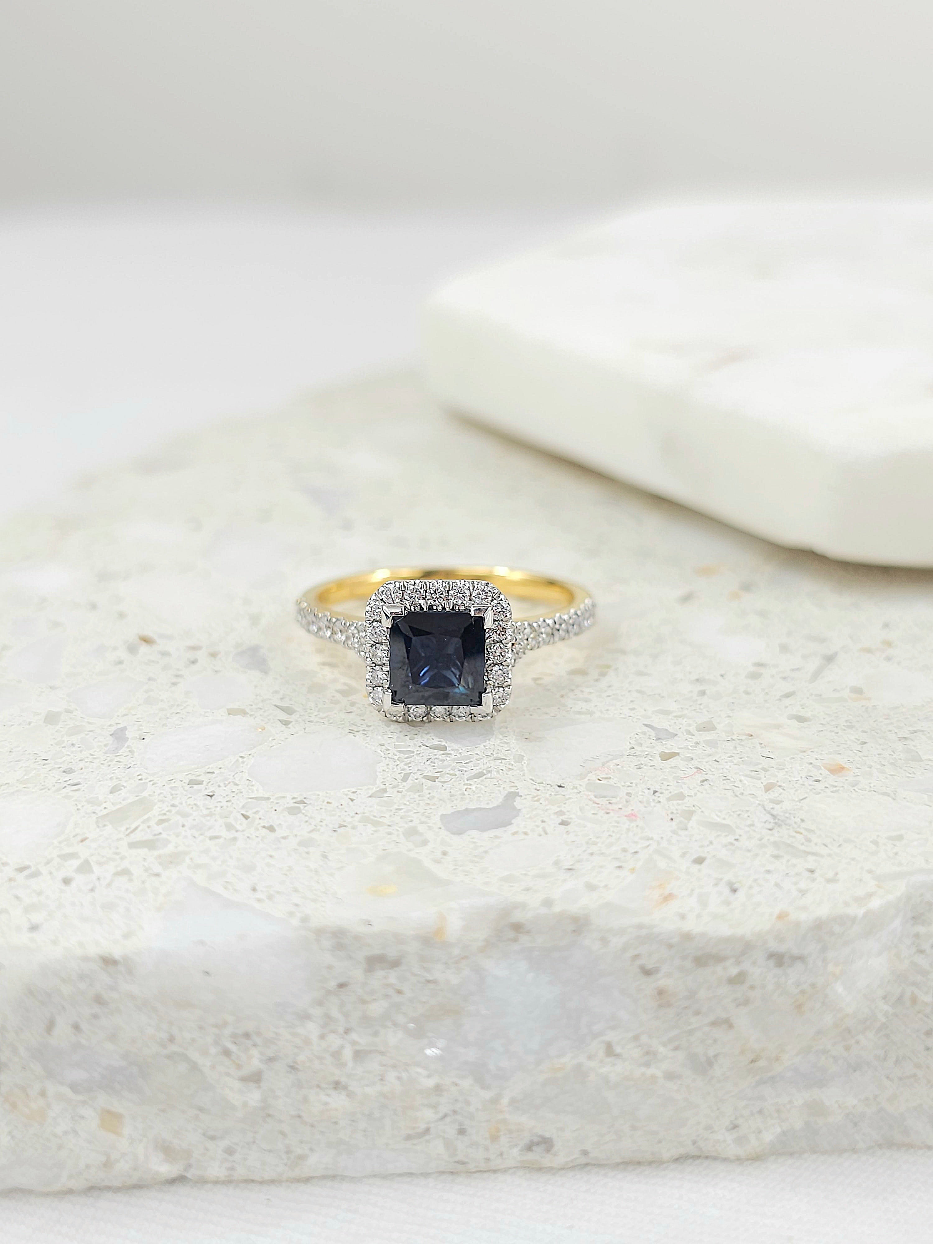 18ct Yellow and White Gold Sapphire and Diamond ring, 1.21ct centre