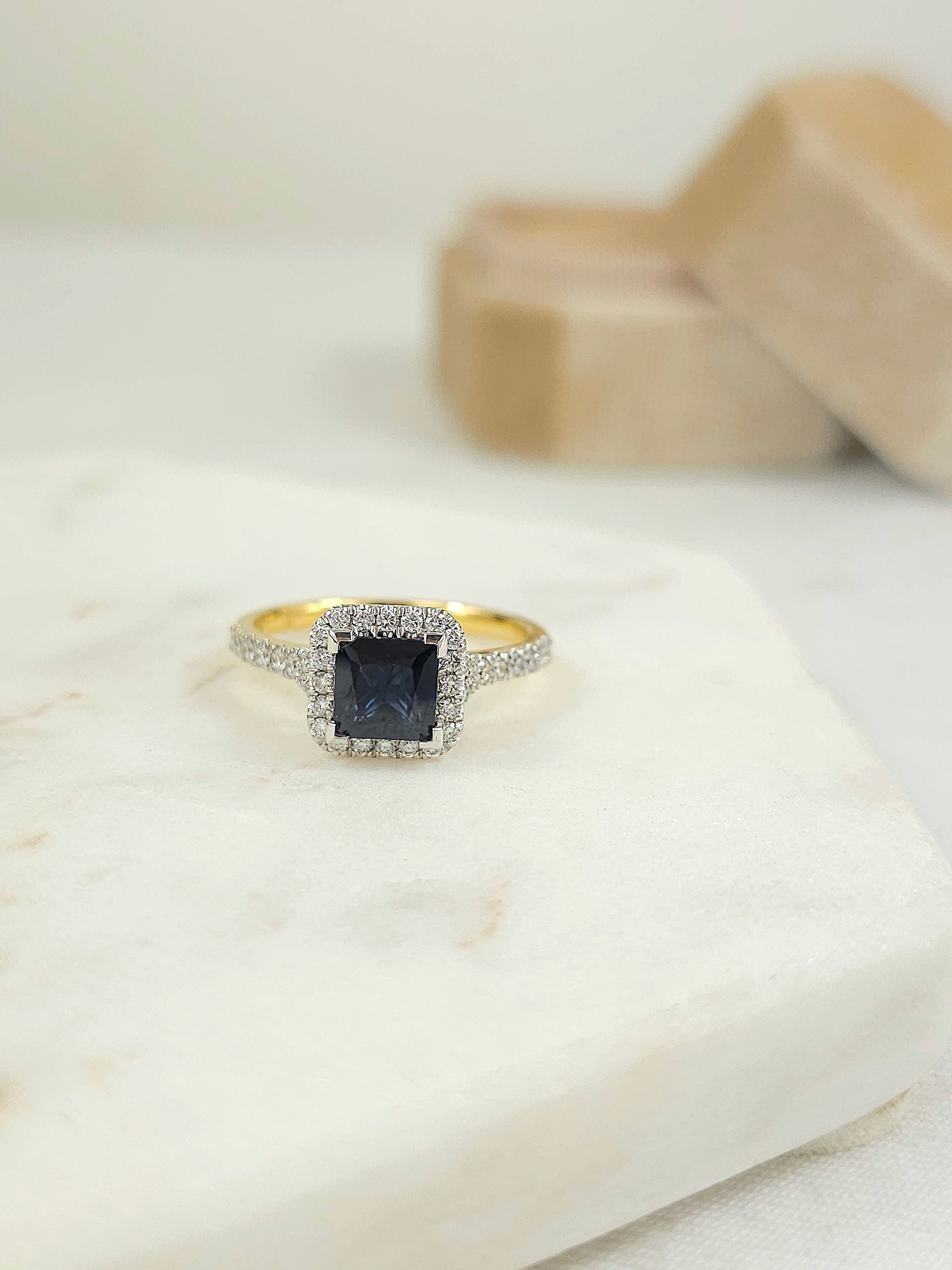 18ct Yellow and White Gold Sapphire and Diamond ring, 1.21ct centre