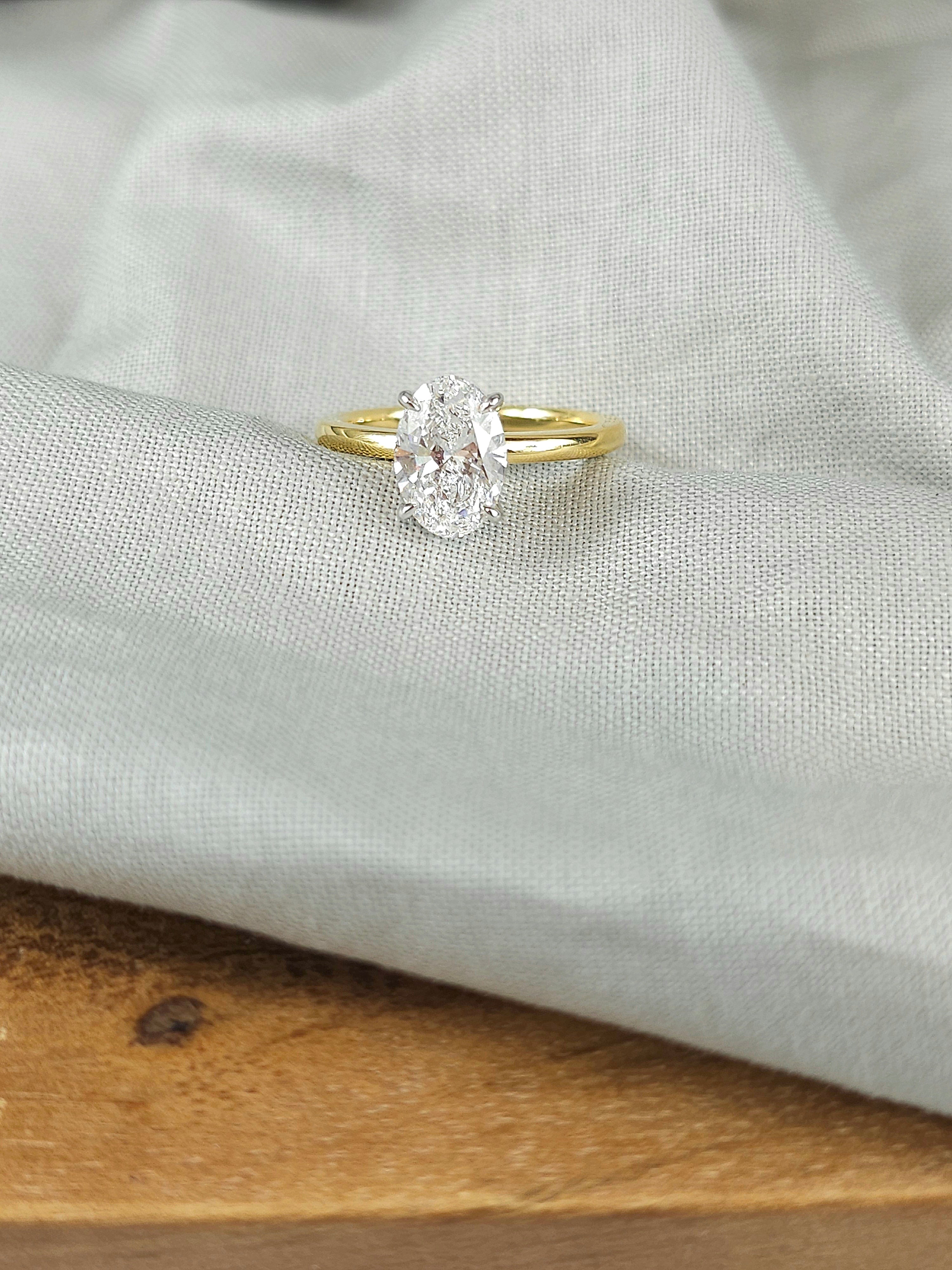 18ct Yellow and White Gold Lab-Grown Oval cut Engagement ring, 1.75ct centre