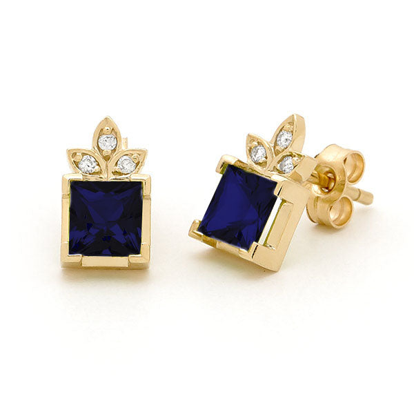 9ct Yellow Gold Sapphire and Diamond stud earrings