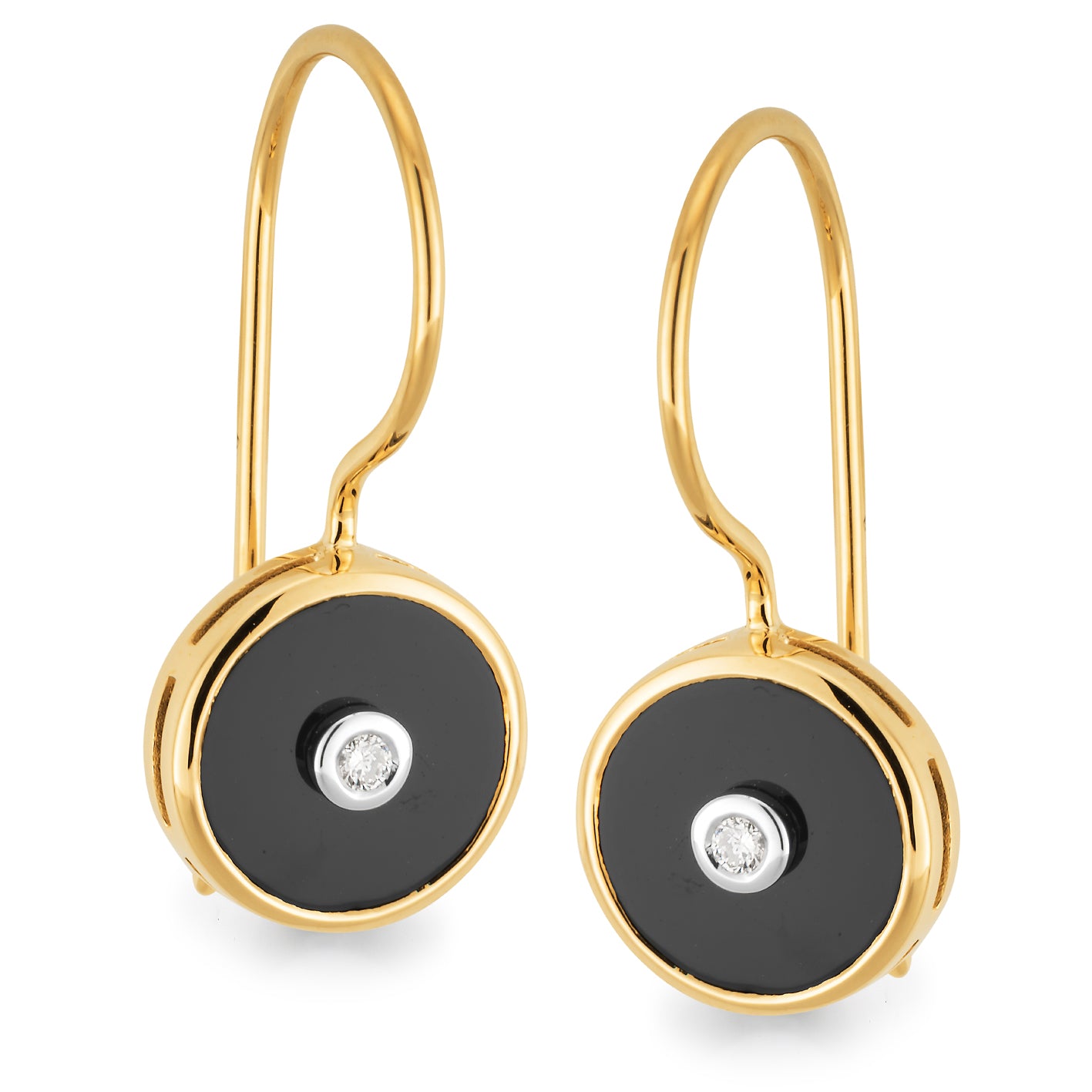 9ct Yellow gold Shepard hook black Onyx earrings