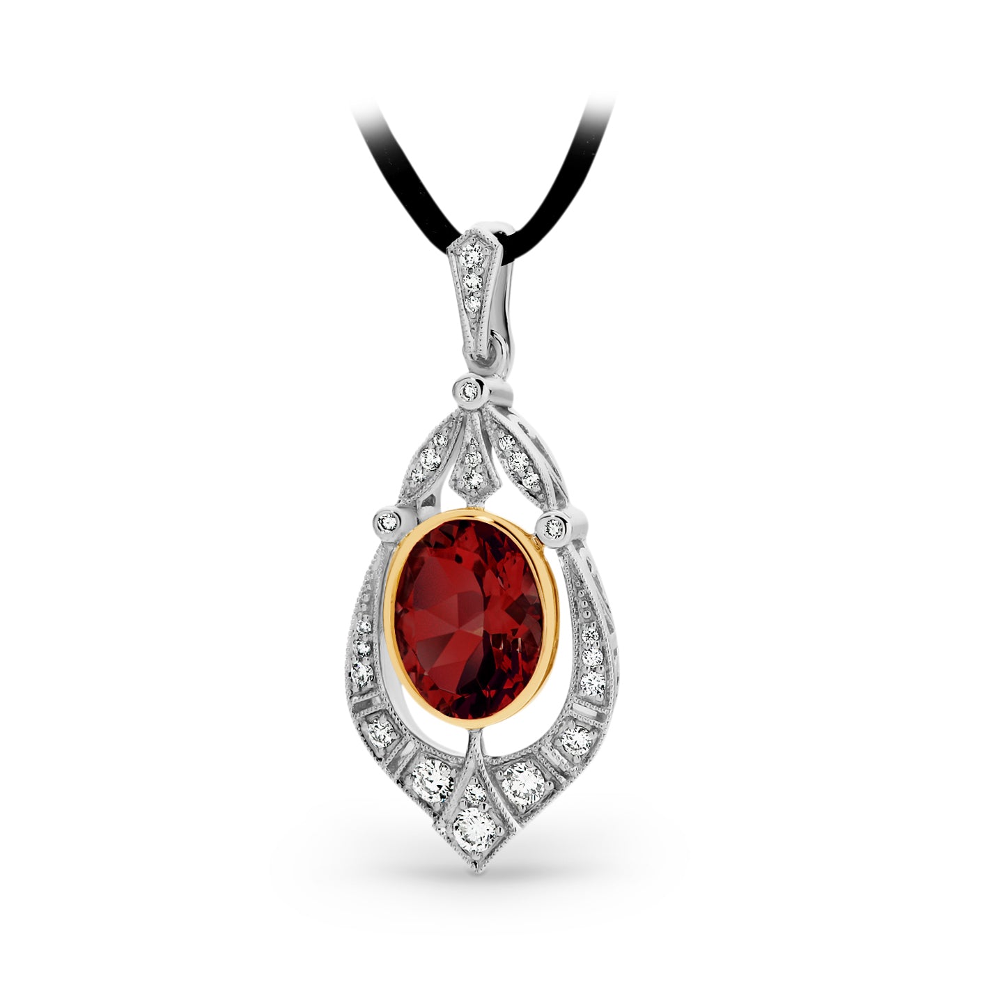 9ct Yellow and White Gold Garnet and Diamond pendant